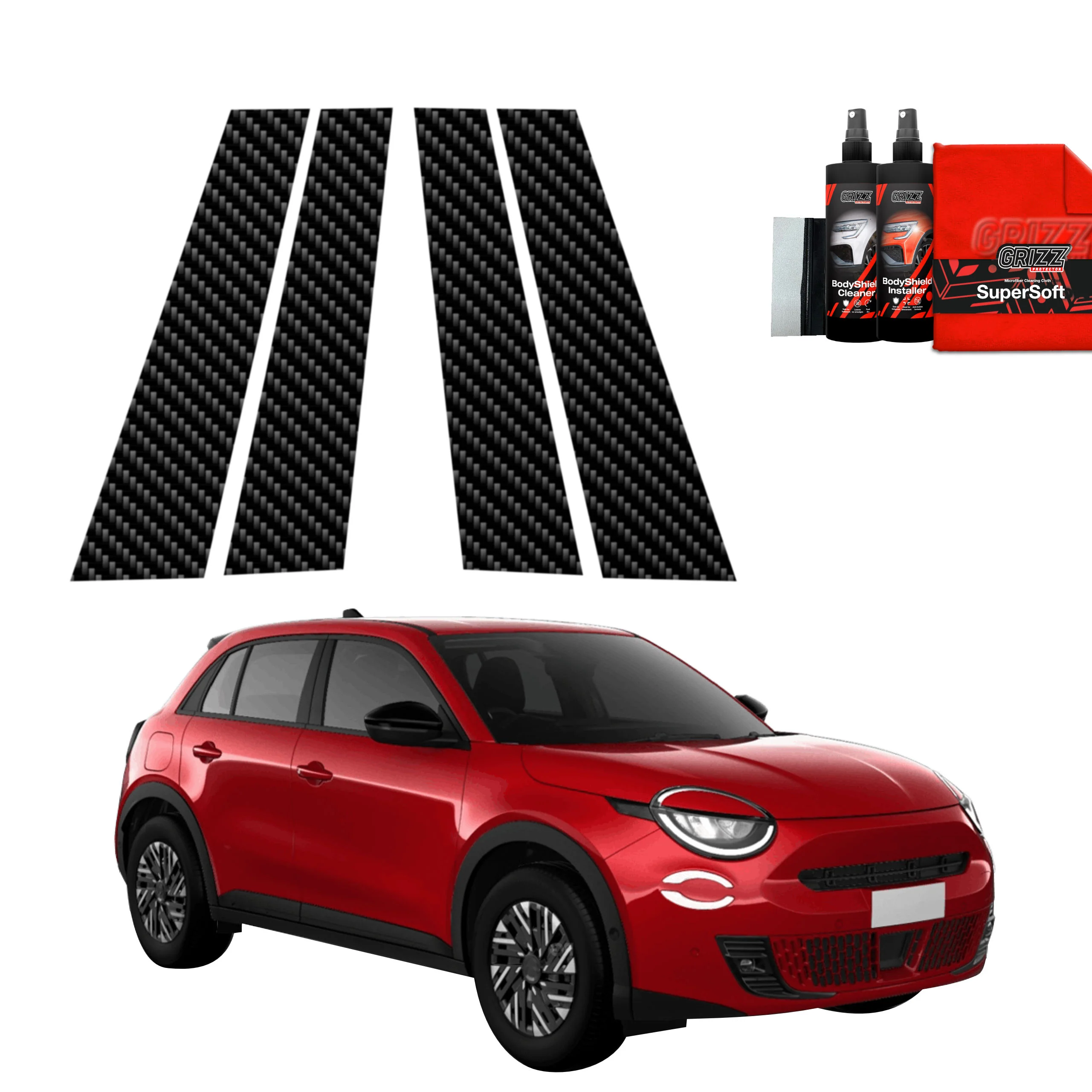 4in1 Kohlenstoff Schutzfolie fĂŒr B-C-SĂ€ule - Fiat 600 (2023-2026)