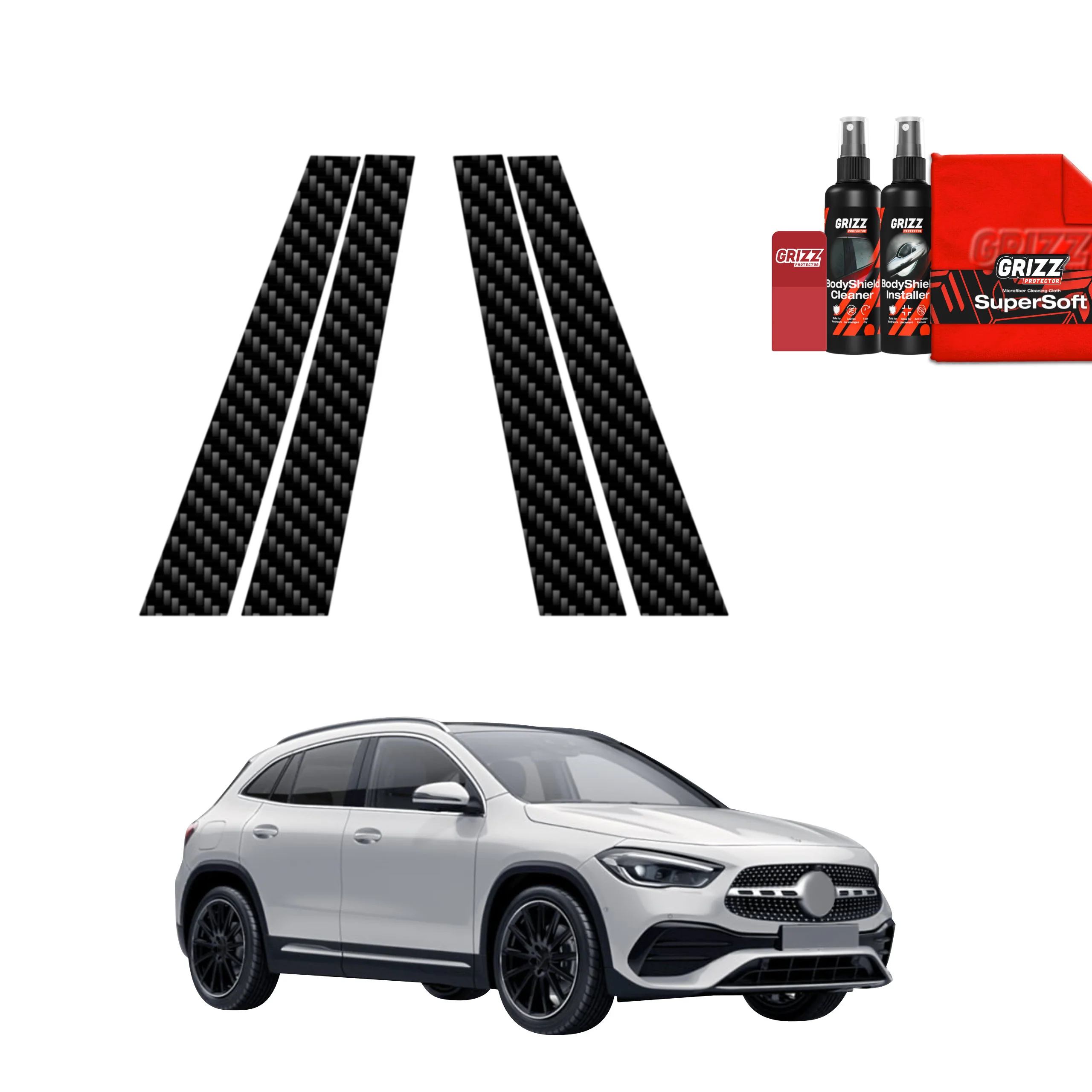 4in1 Kohlenstoff Schutzfolie fĂŒr B-C-SĂ€ule - Mercedes GLA 200 (2020-2026)