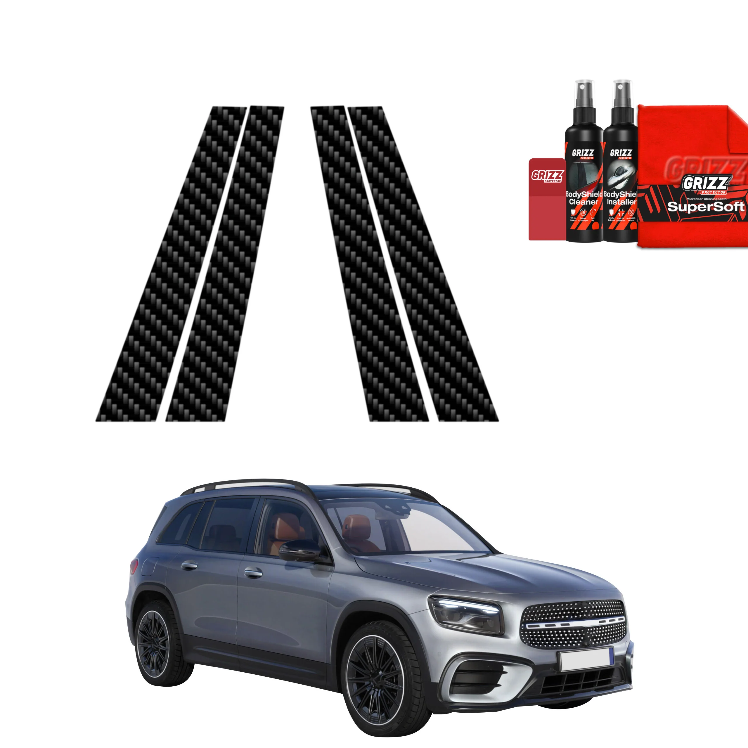 4in1 Kohlenstoff Schutzfolie für B-C-Säule - Mercedes GLB 200 (2023-2026)