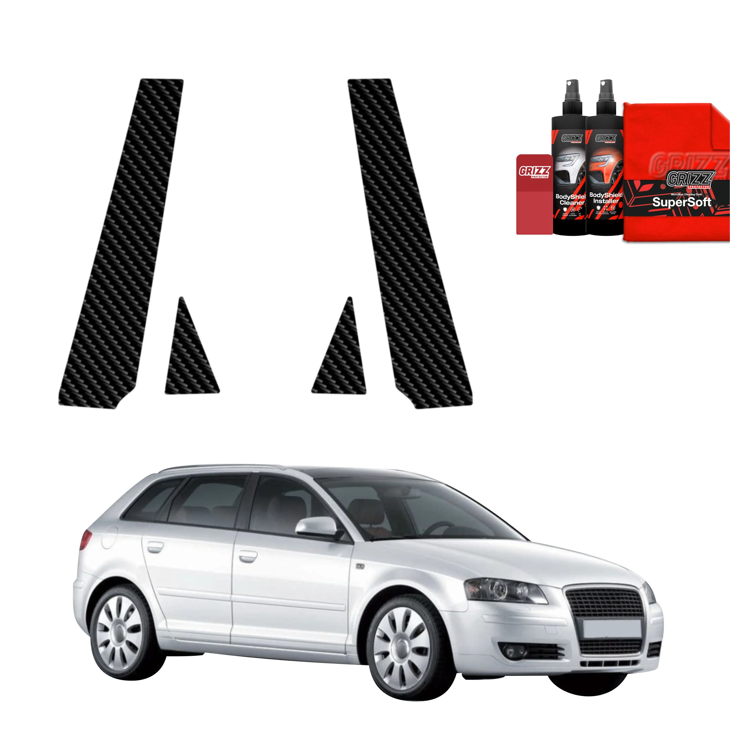 4in1 Kohlenstoff Schutzfolie für B-C-Säule - Audi A3 8P Hatchback 5D (2008-2012)