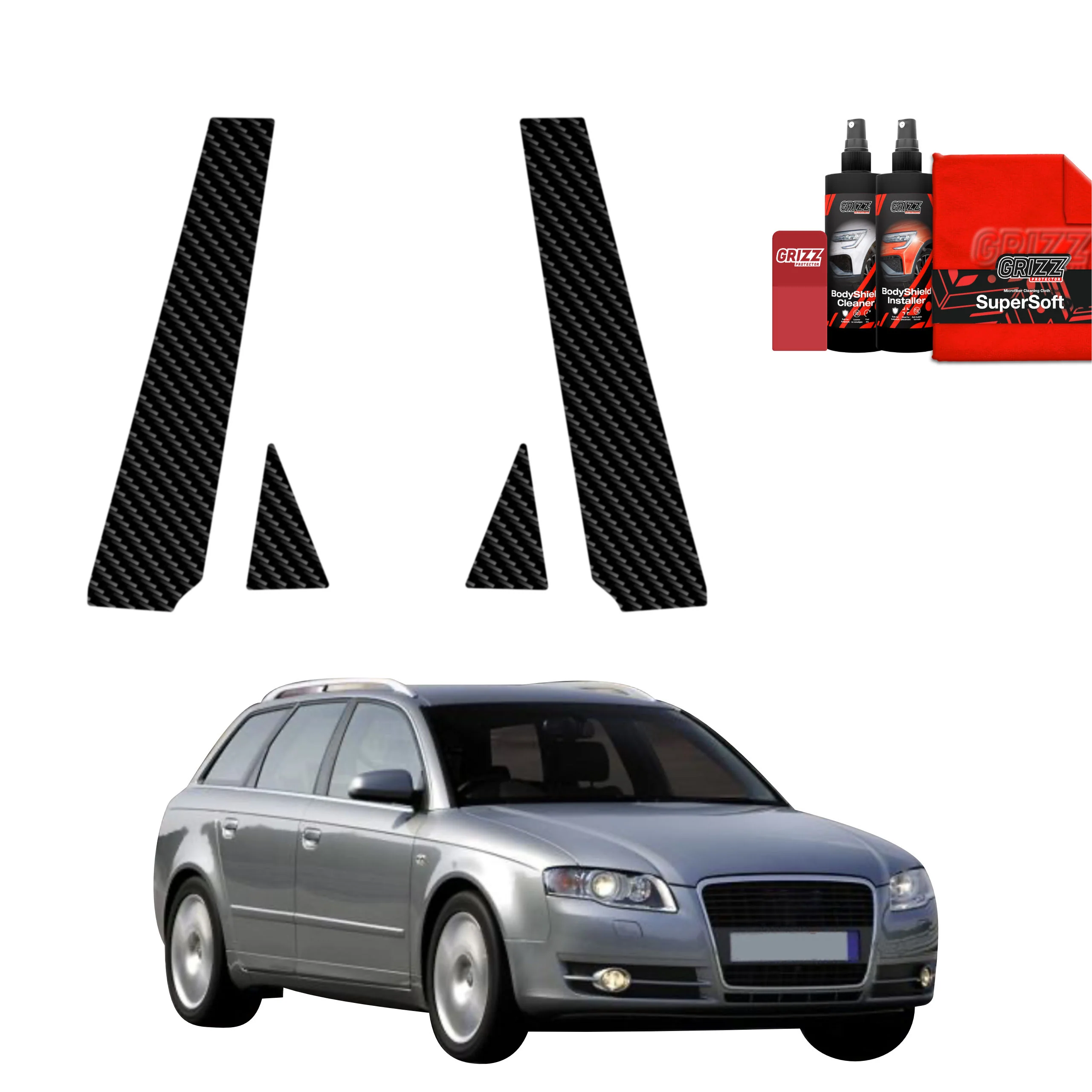 4in1 Kohlenstoff Schutzfolie für B-C-Säule - Audi A4 B7 Avant (2004-2008)