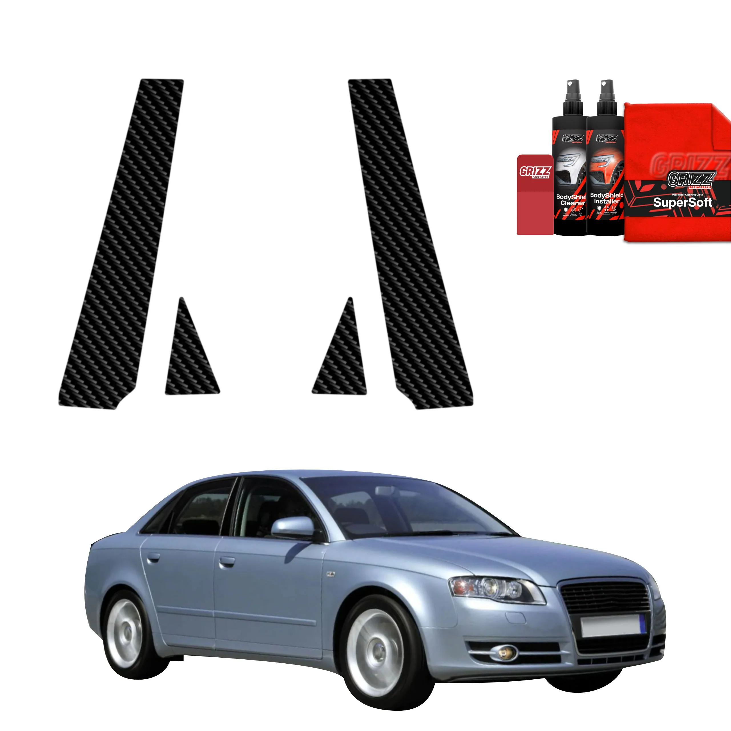 4in1 Kohlenstoff Schutzfolie für B-C-Säule - Audi A4 B7 Sedan (2004-2008)
