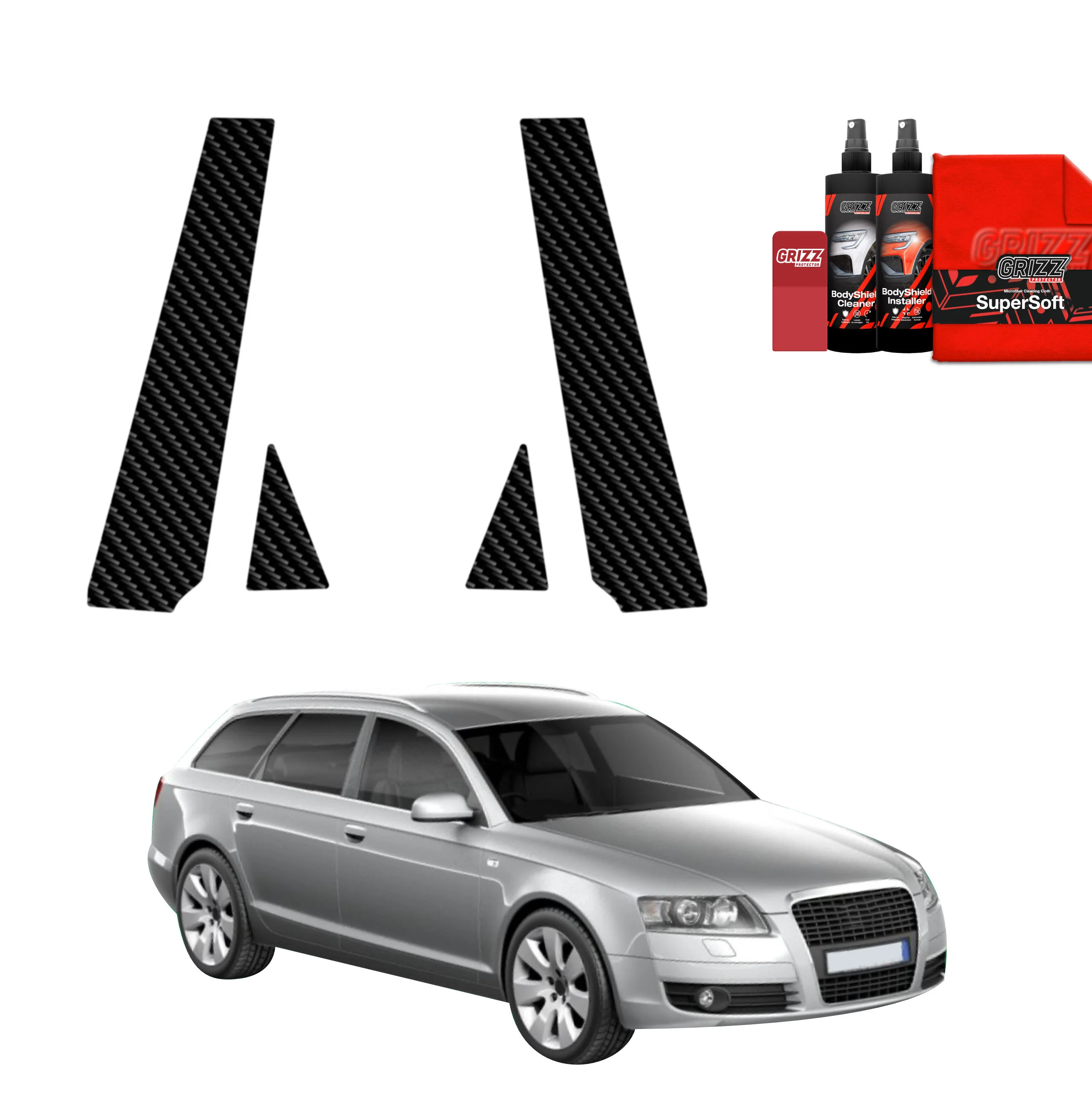 4in1 Kohlenstoff Schutzfolie für B-C-Säule - Audi A6 C6 Avant (2004-2008)