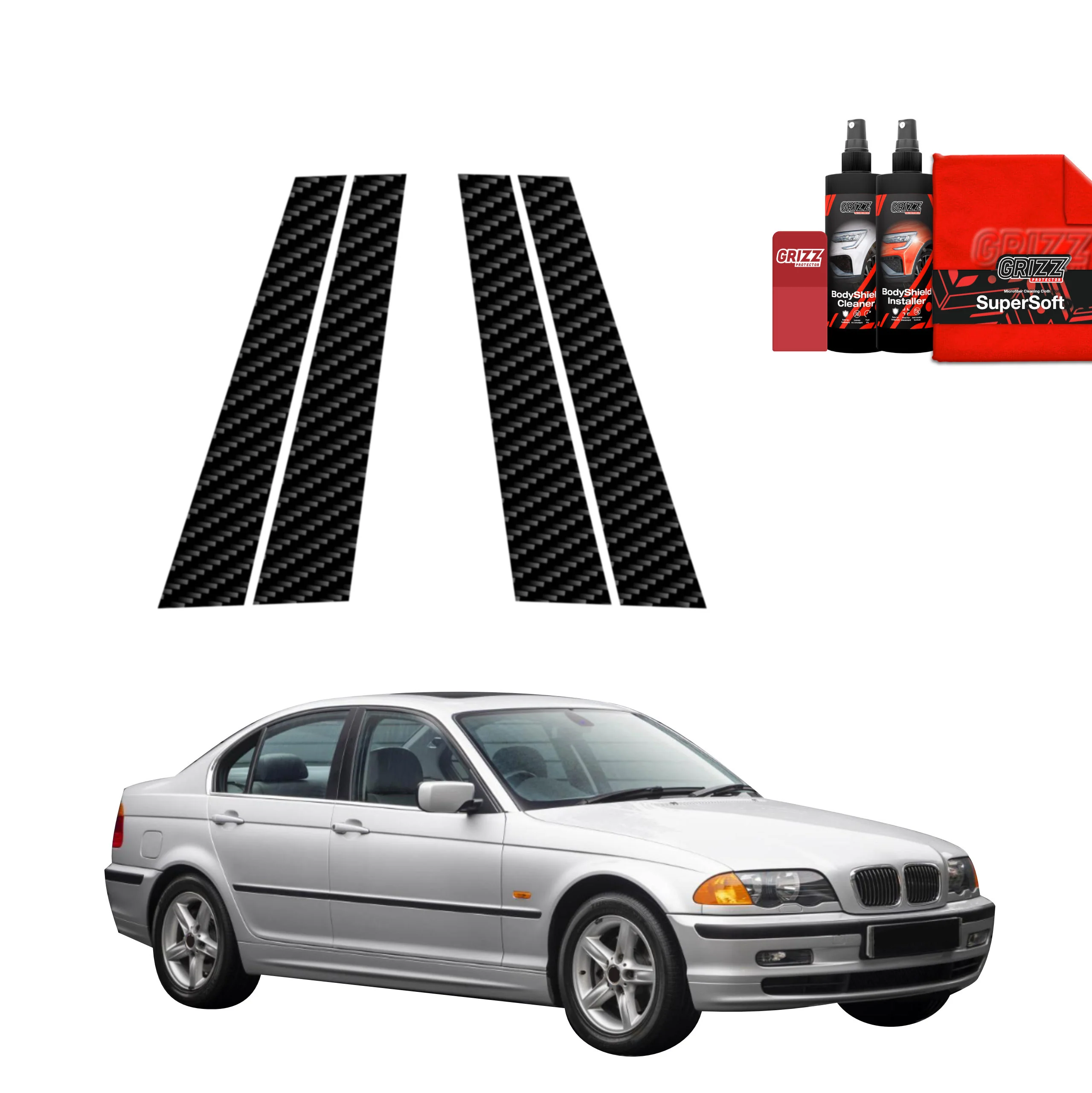 4in1 Kohlenstoff Schutzfolie für B-Säule - BMW 3 E46 Sedan Pre-LCI (1998-2001)