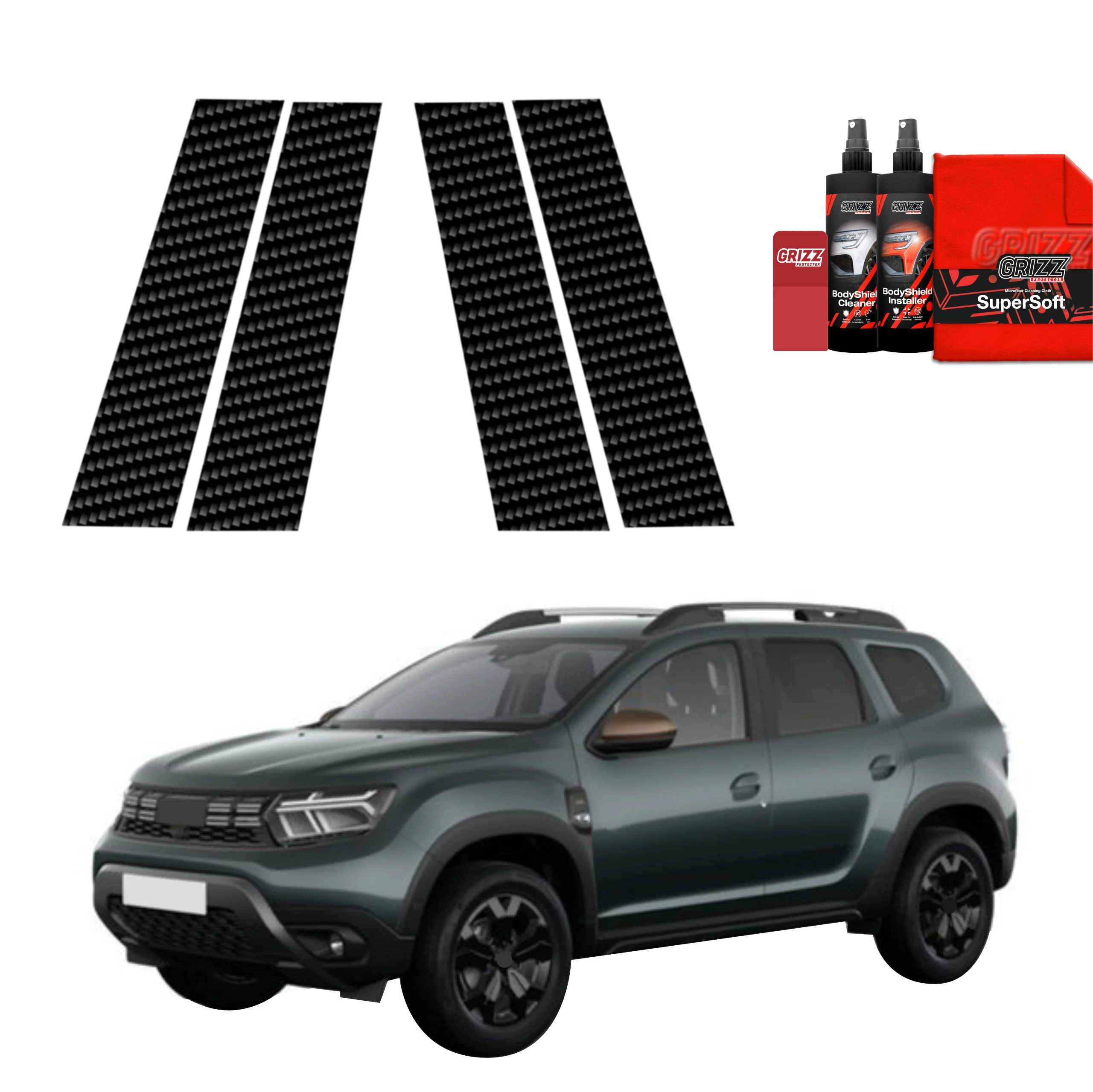 4in1 Kohlenstoff Schutzfolie für B-Säule - Dacia Duster (2024-2026)