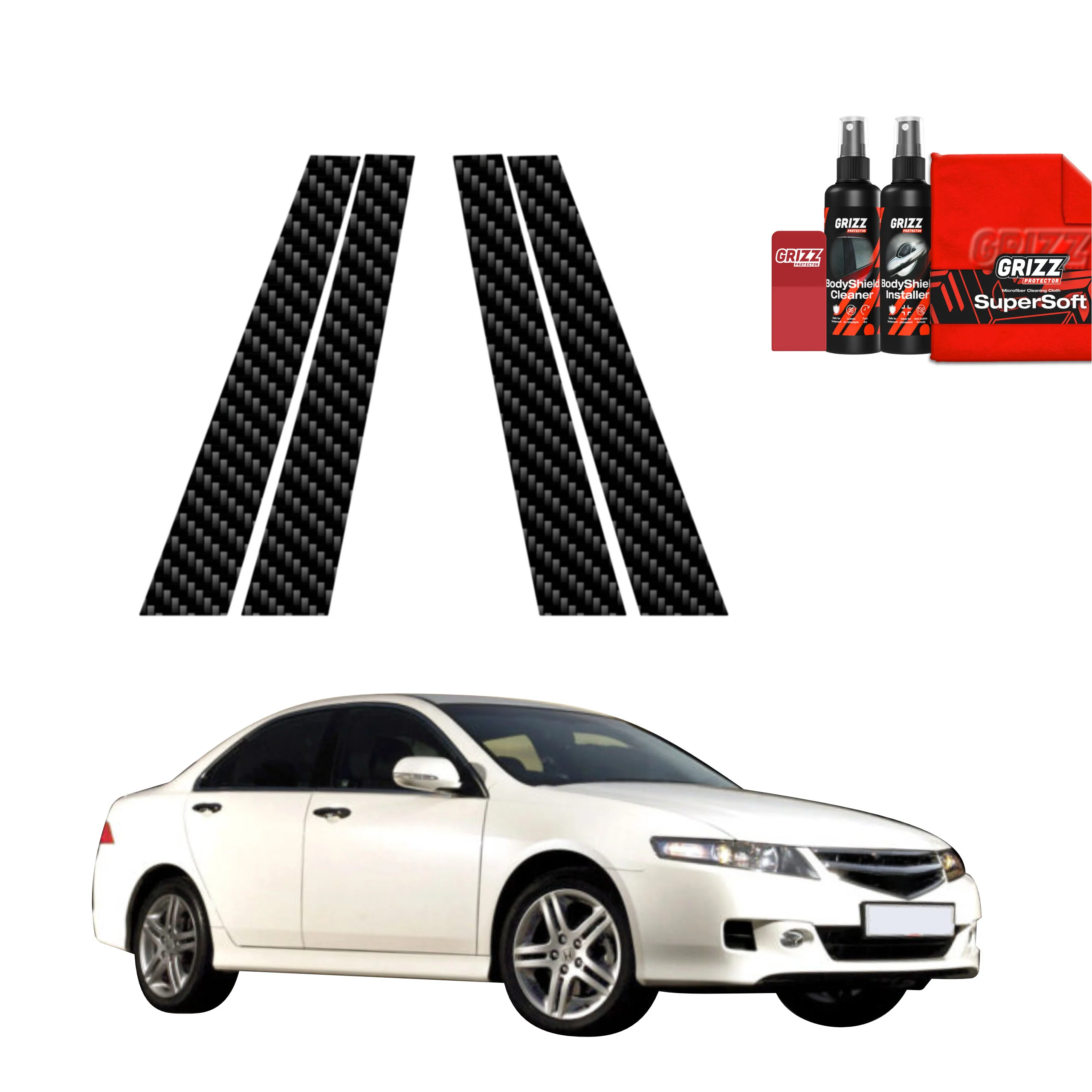4in1 Kohlenstoff Schutzfolie fĂŒr B-SĂ€ule - Honda Accord 7 Facelift (2005-2007)
