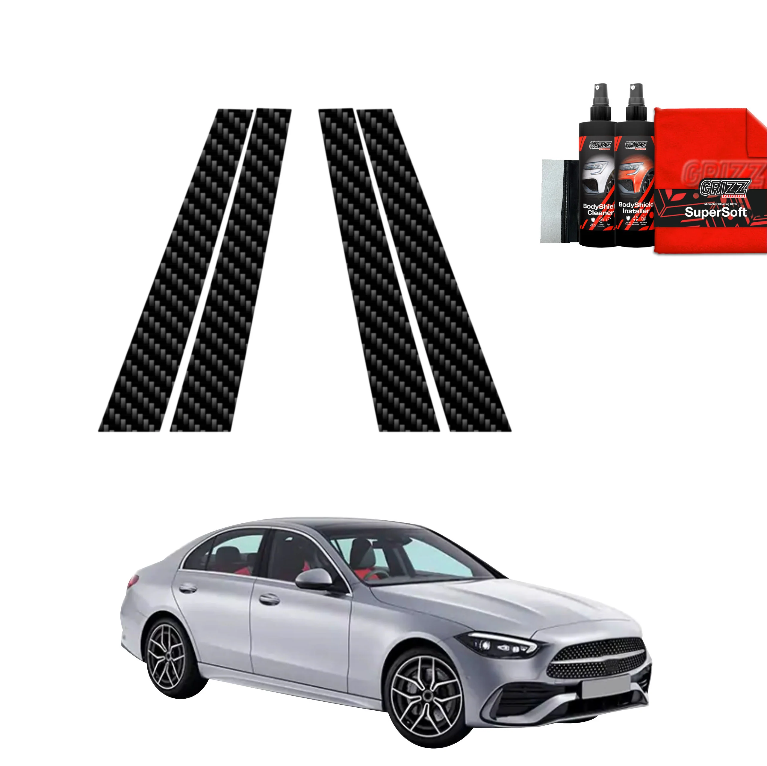 4in1 Kohlenstoff Schutzfolie für B-Säule - Mercedes C Klasse (2021-2026)
