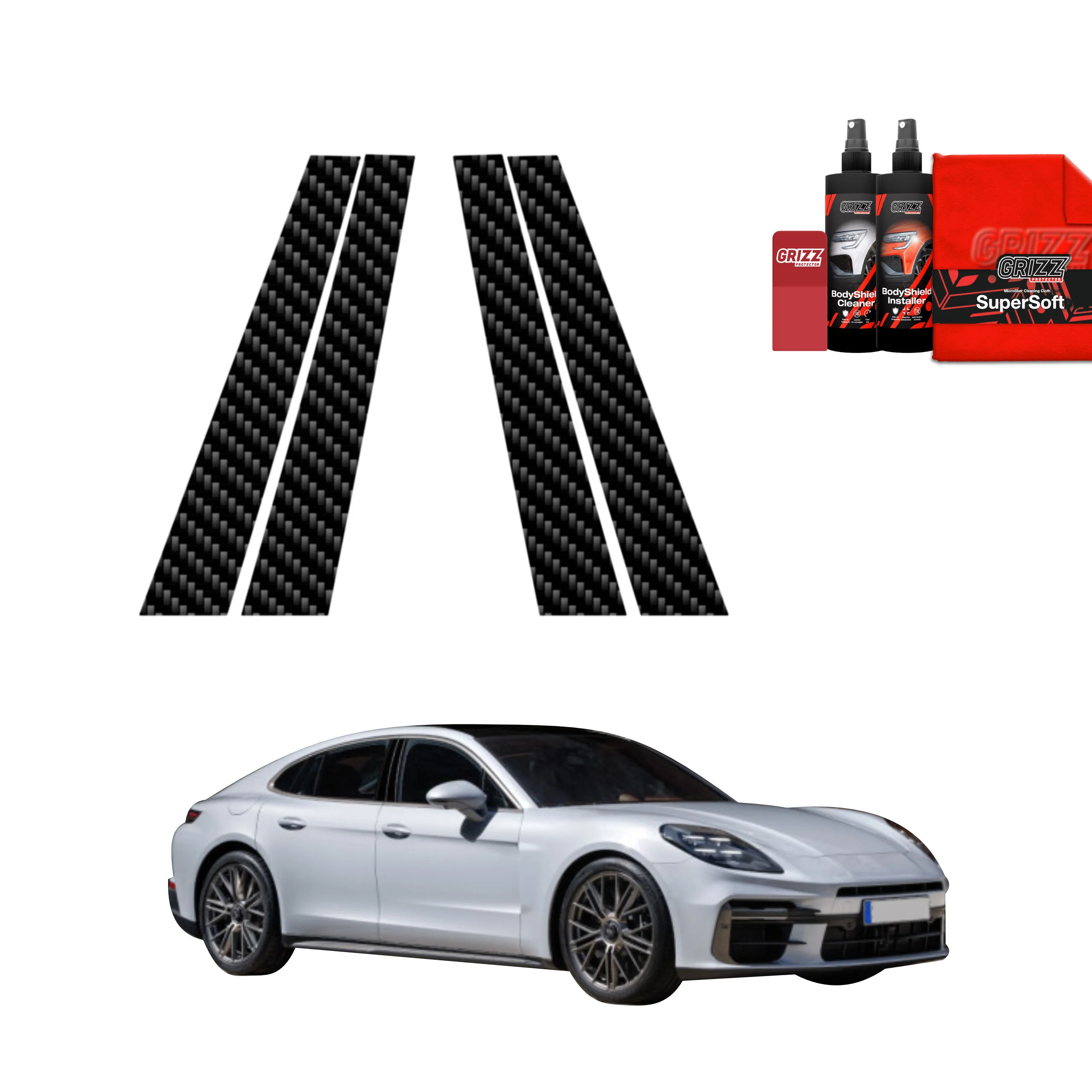 4in1 Kohlenstoff Schutzfolie für B-Säule - Porsche Panamera 2 (2016-2024)
