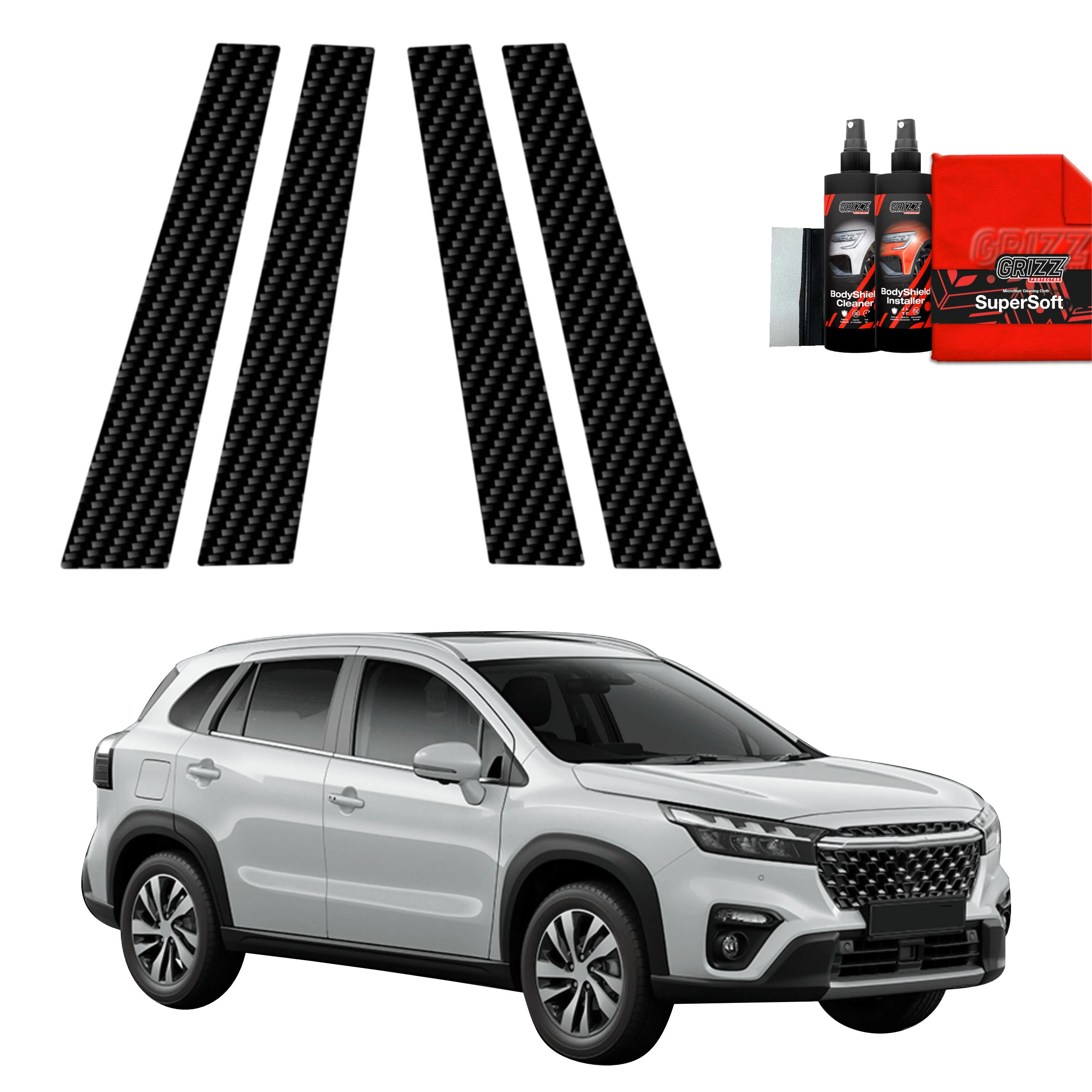 4in1 Kohlenstoff Schutzfolie fĂŒr B-SĂ€ule - Suzuki S-Cross (2021-2026)