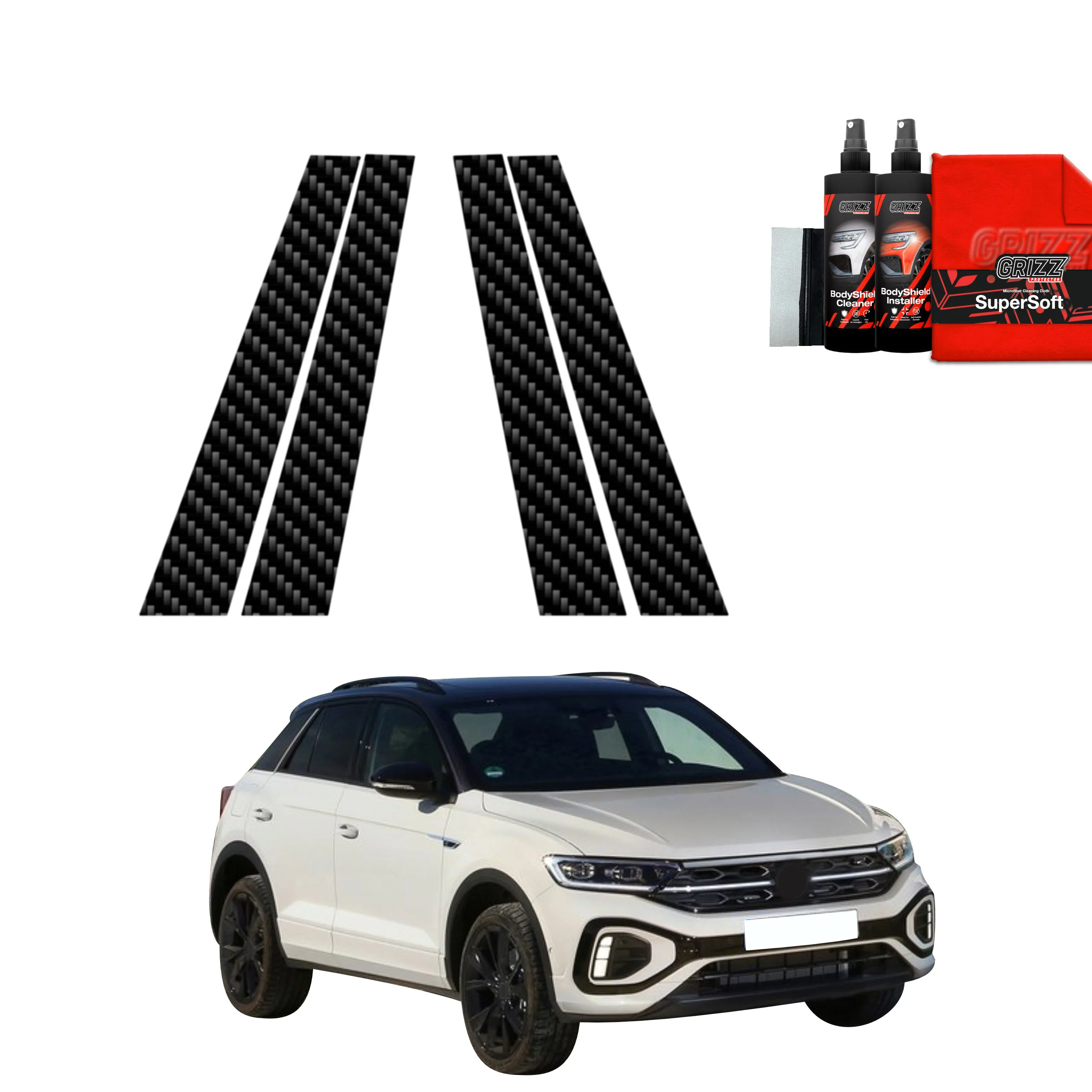 4in1 Kohlenstoff Schutzfolie fĂŒr B-SĂ€ule - Volkswagen T-Roc (2021-2025)