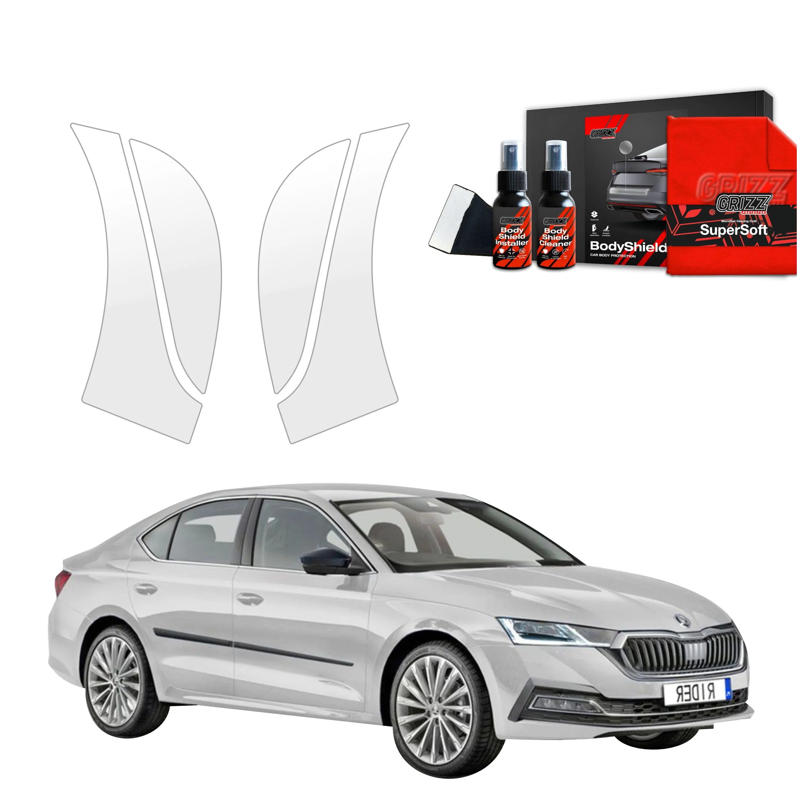 4in1 Schutzfolie für hinteren & vorderen Seitenschwelle - Skoda Octavia 4 Hatchback (2019-2024)
