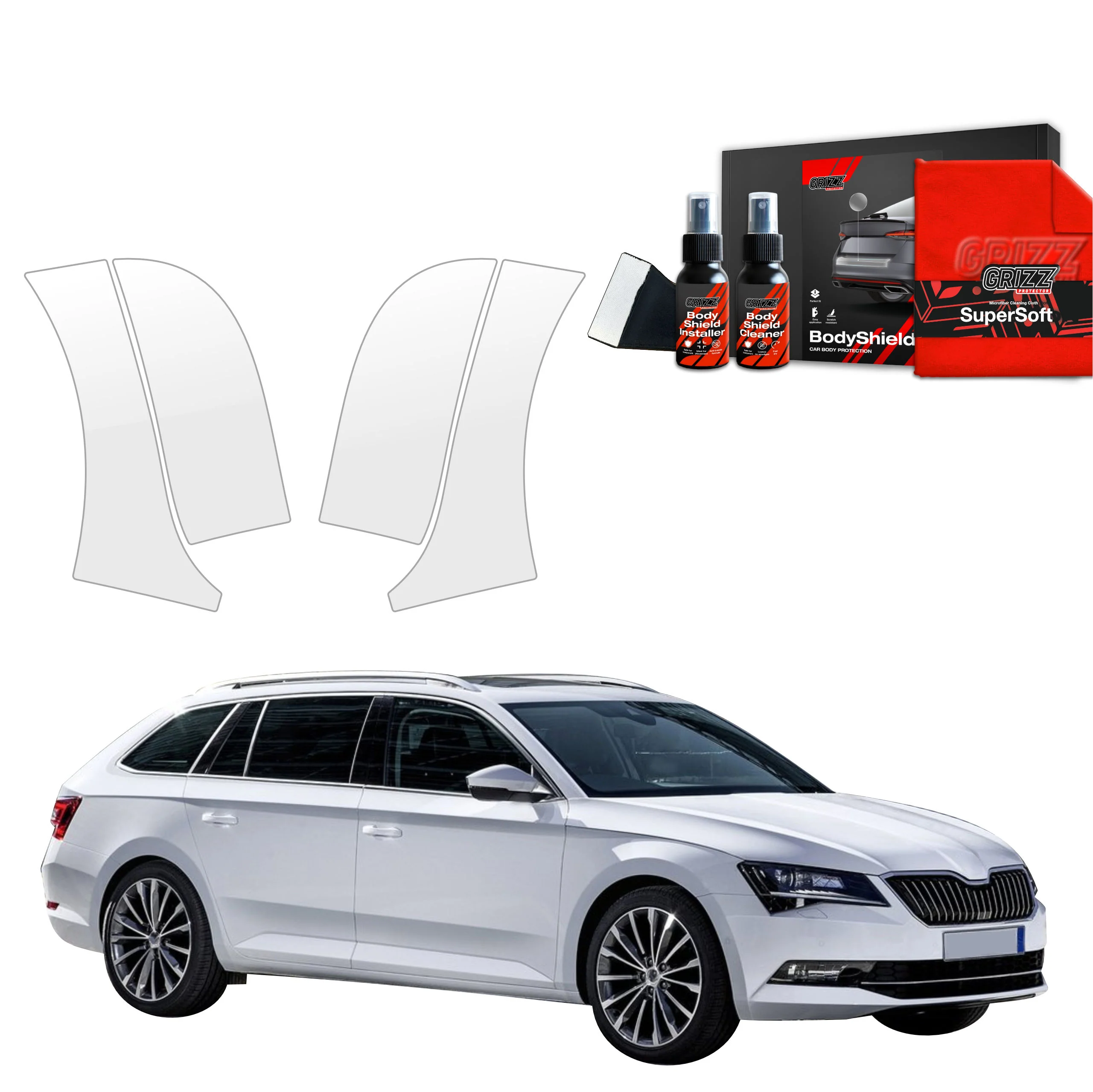 4in1 Schutzfolie für hinteren & vorderen Seitenschwelle - Skoda Superb 3 Combi (2016-2019)