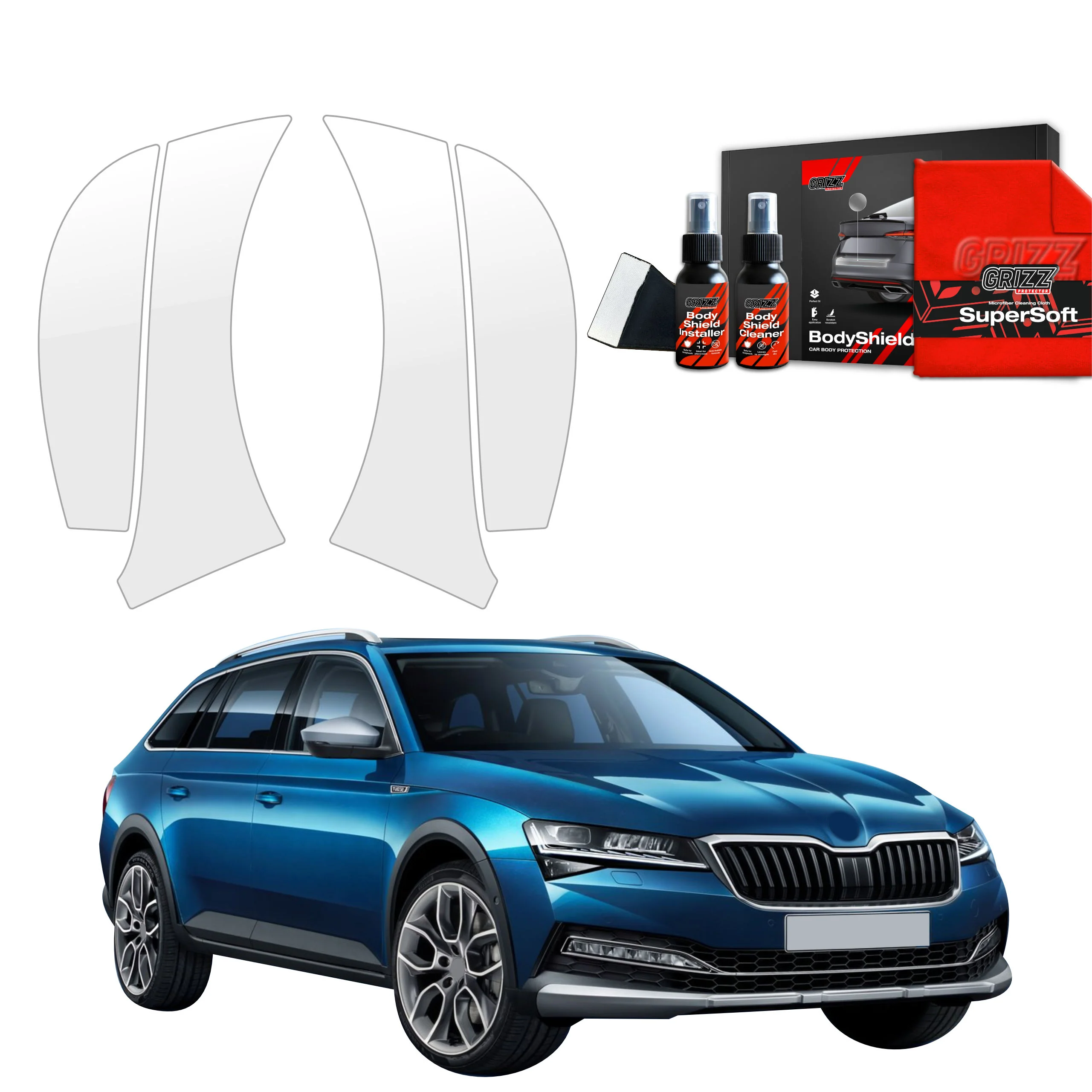 4in1 Schutzfolie für hinteren & vorderen Seitenschwelle - Skoda Superb 3 Combi (2019- 2023)