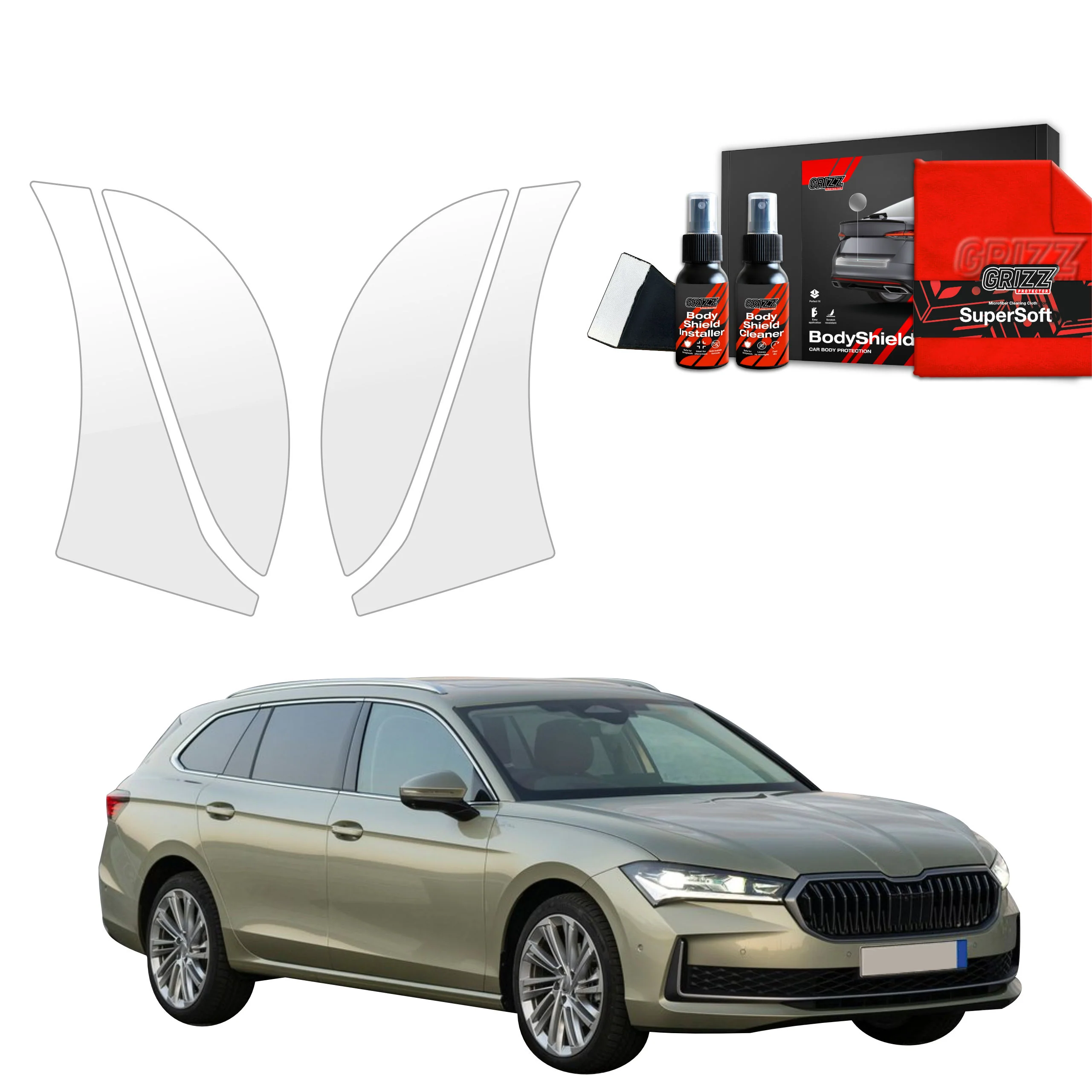 4in1 Schutzfolie für hinteren & vorderen Seitenschwelle - Skoda Superb 4 Combi (2024-2026)