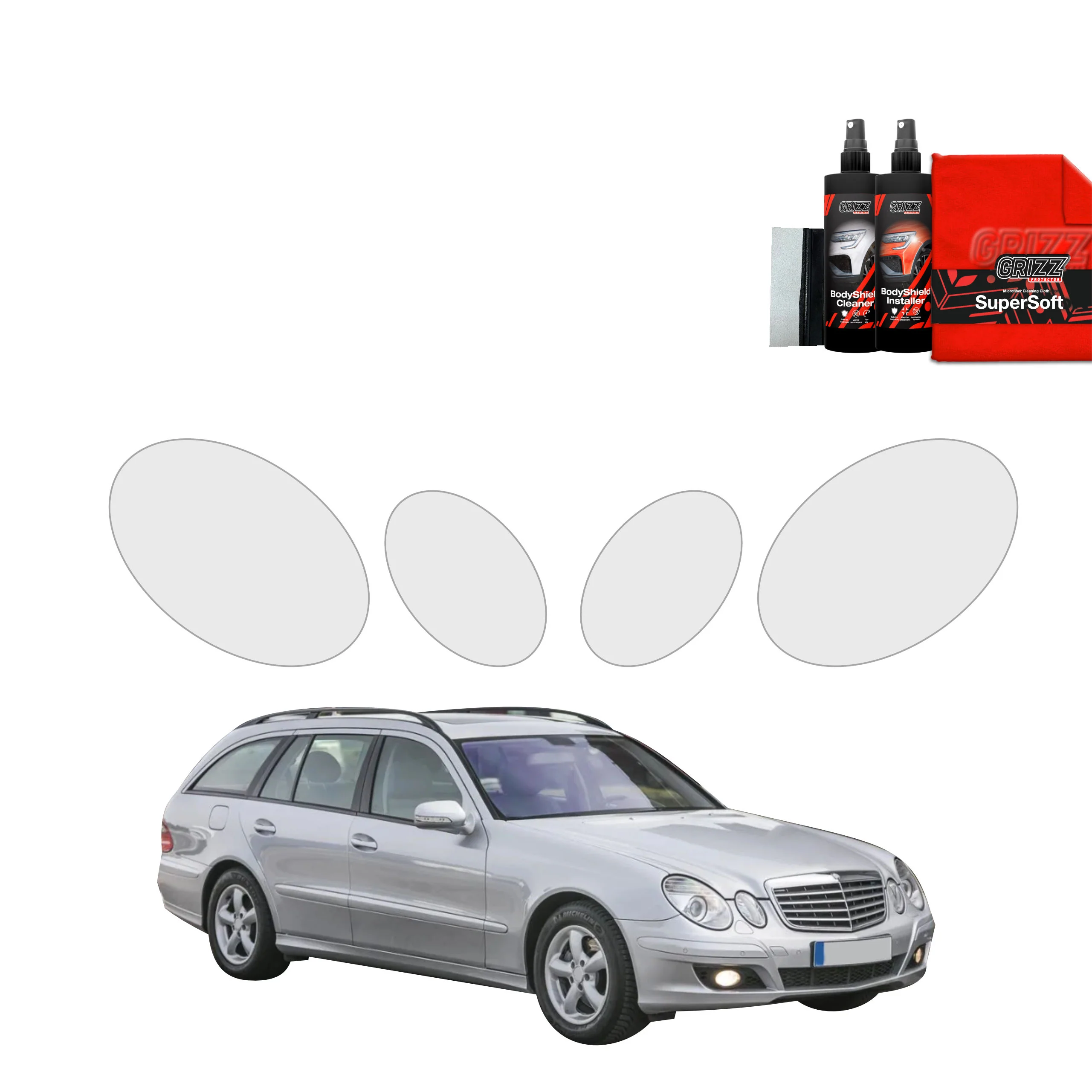 4in1 Schutzfolie für Scheinwerfer - Mercedes Benz E Klasse S211 Kombi (2002-2009)