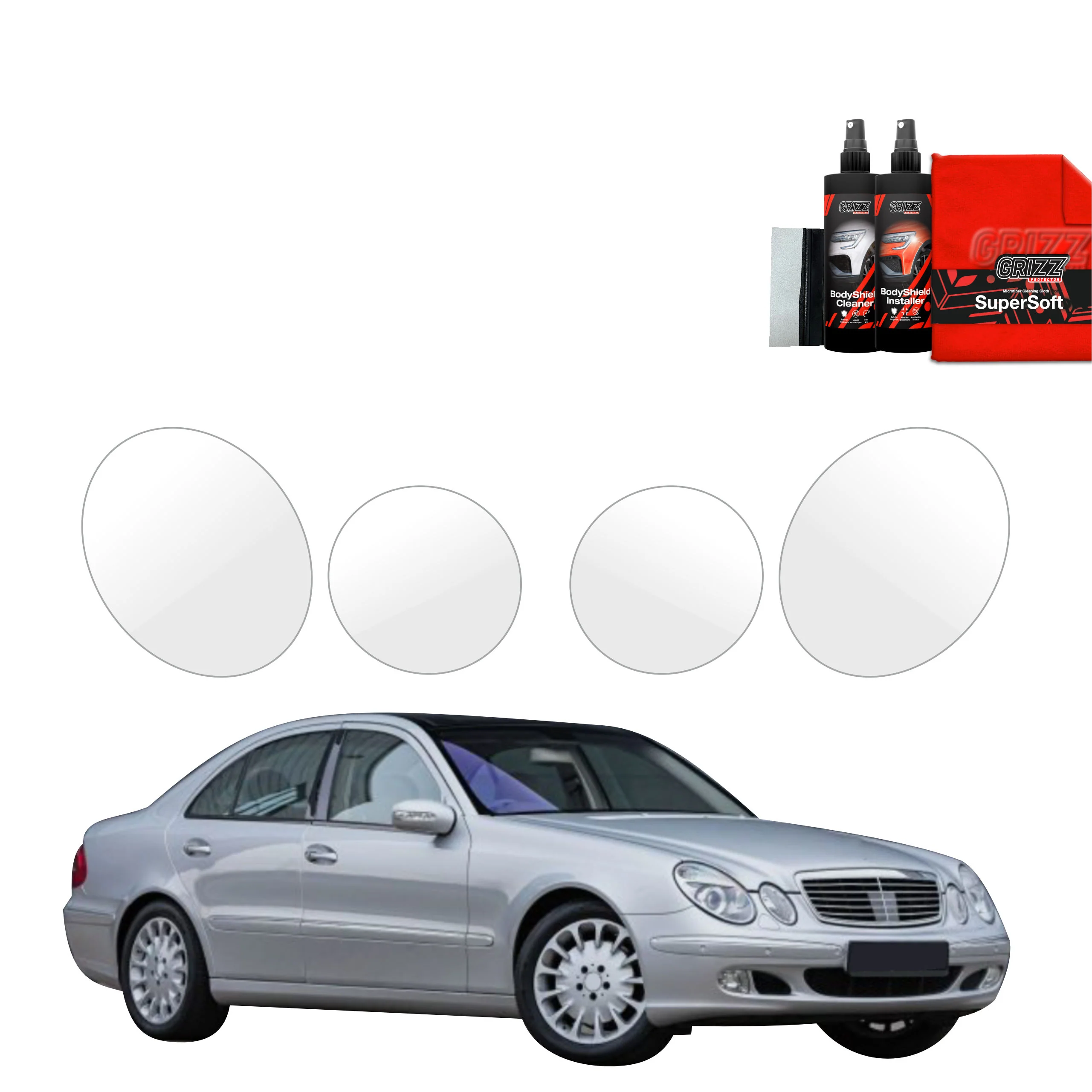 4in1 Schutzfolie für Scheinwerfer - Mercedes Benz E Klasse W211 Sedan (2002-2009)