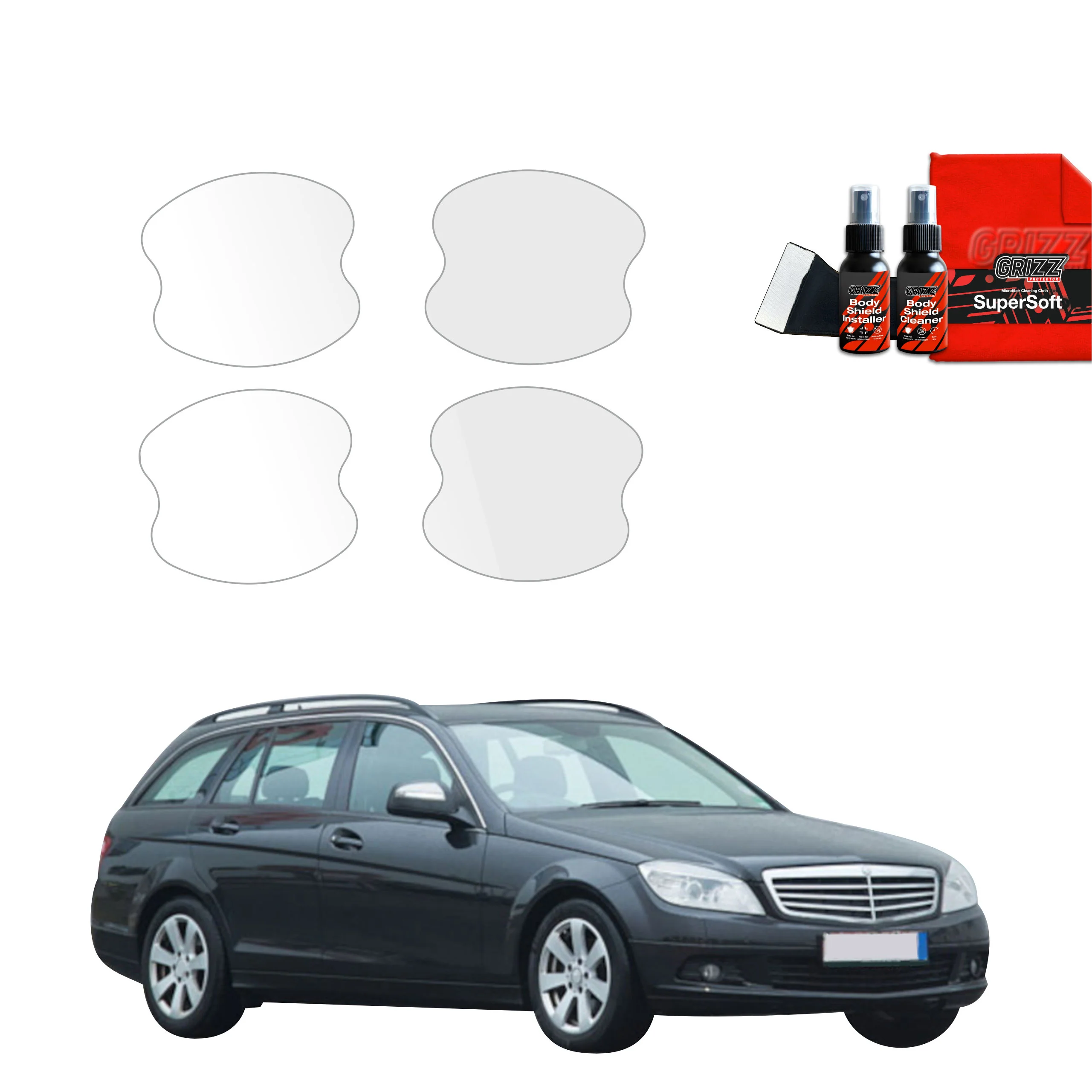 4in1 Schutzfolie für Türgriffmulden - Mercedes Benz C Klasse S204 Kombi (2007-2011)