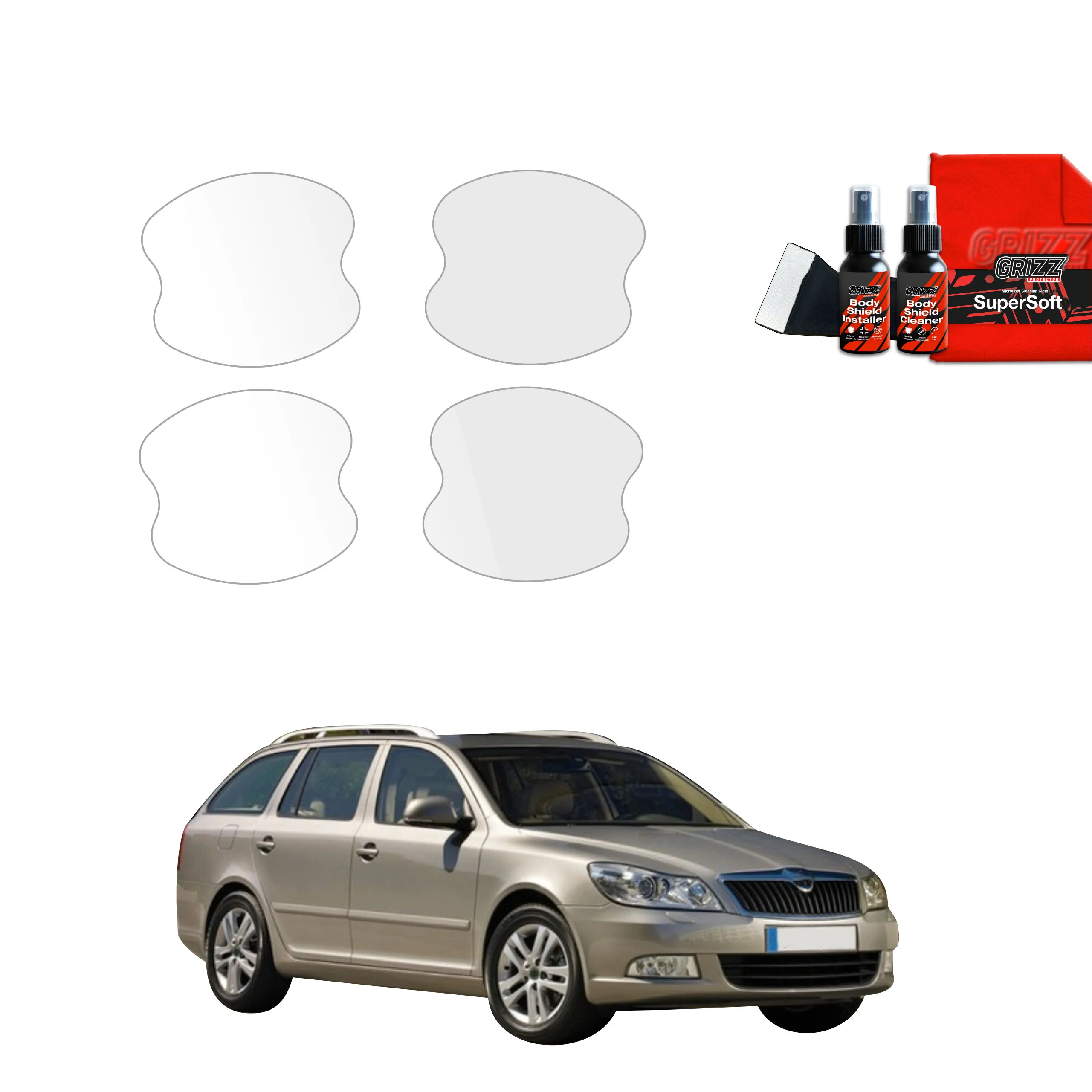 4in1 Schutzfolie für Türgriffmulden - Skoda Octavia 2 Kombi Facelifting (2008-2013)