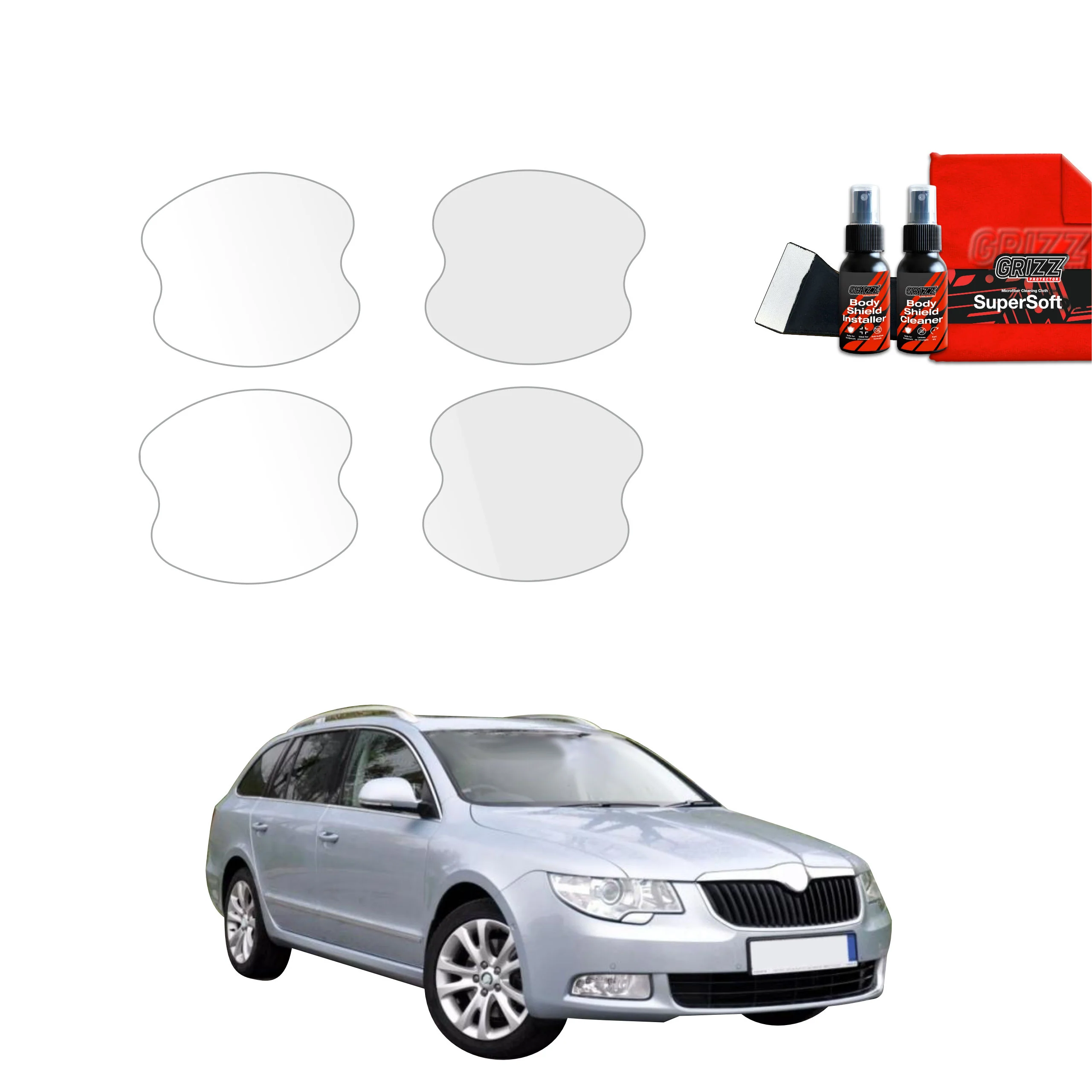 4in1 Schutzfolie für Türgriffmulden - Skoda Superb 2 Sedan 4D (2008-2013)