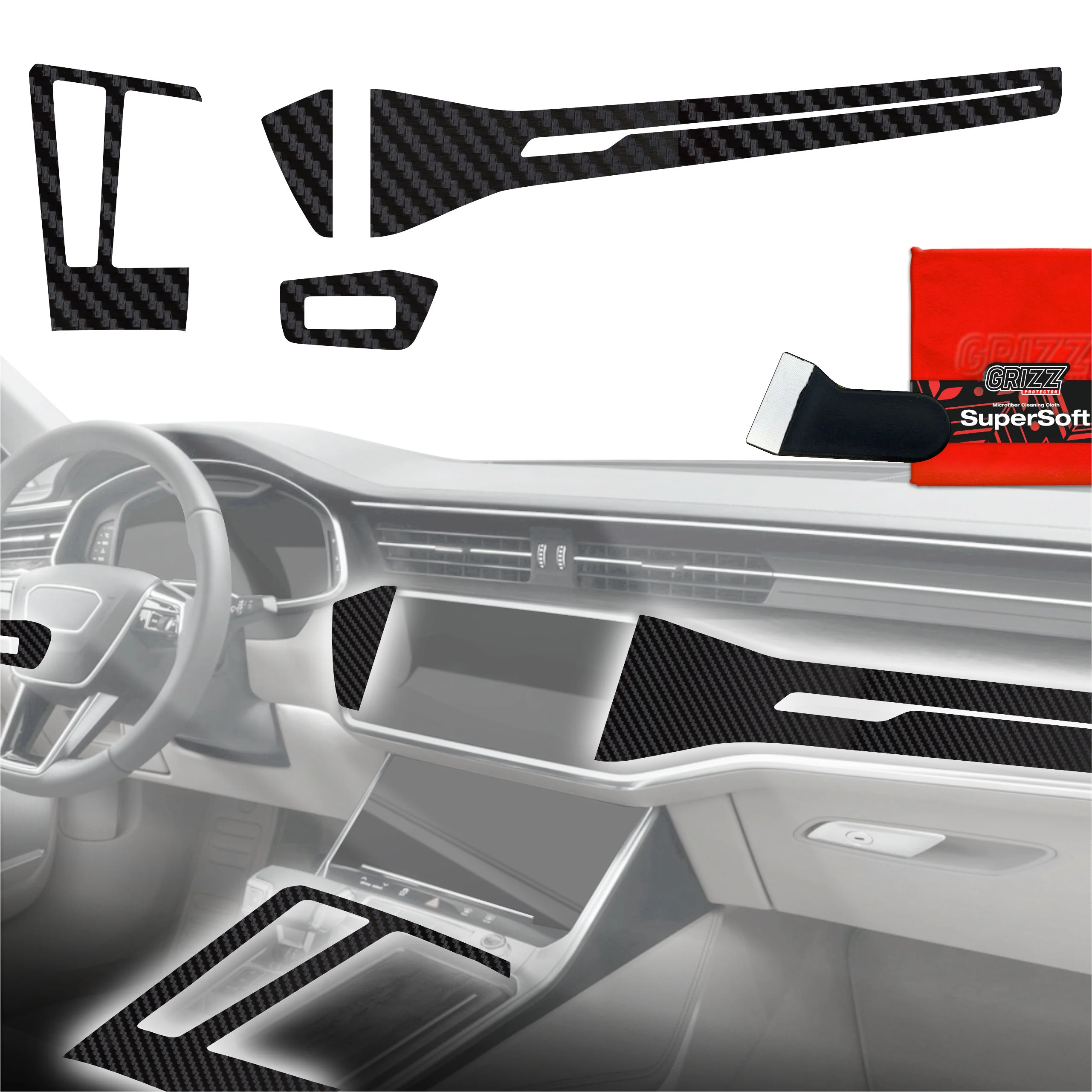4in1 Schutzfolien für Mittelkonsole & Armaturenbrett - Audi RS7 C8 (2018-2025) Carbon Optik Matt Antifingerprint