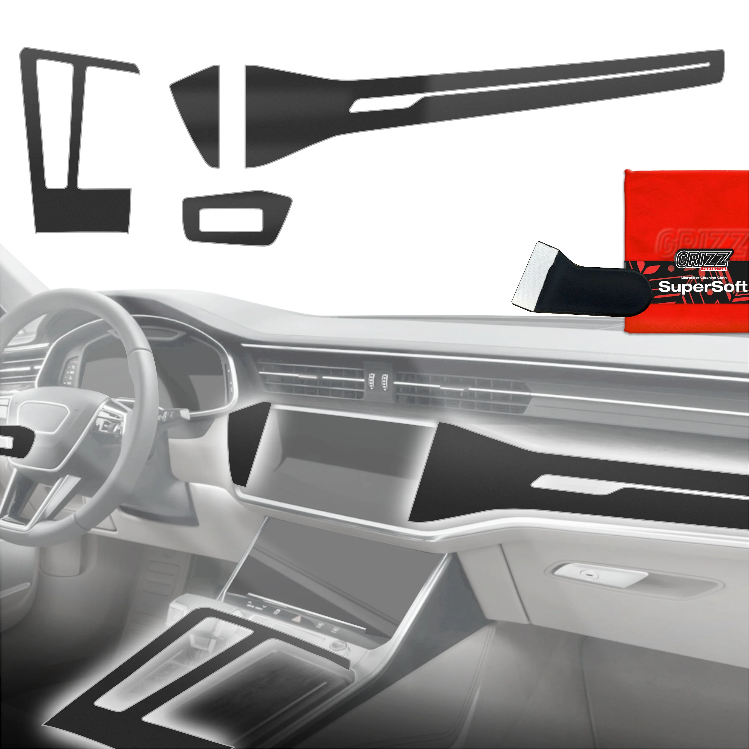 4in1 Schutzfolien für Mittelkonsole & Armaturenbrett - Audi RS7 C8 (2018-2025) Schwarz Matt Antifingerprint