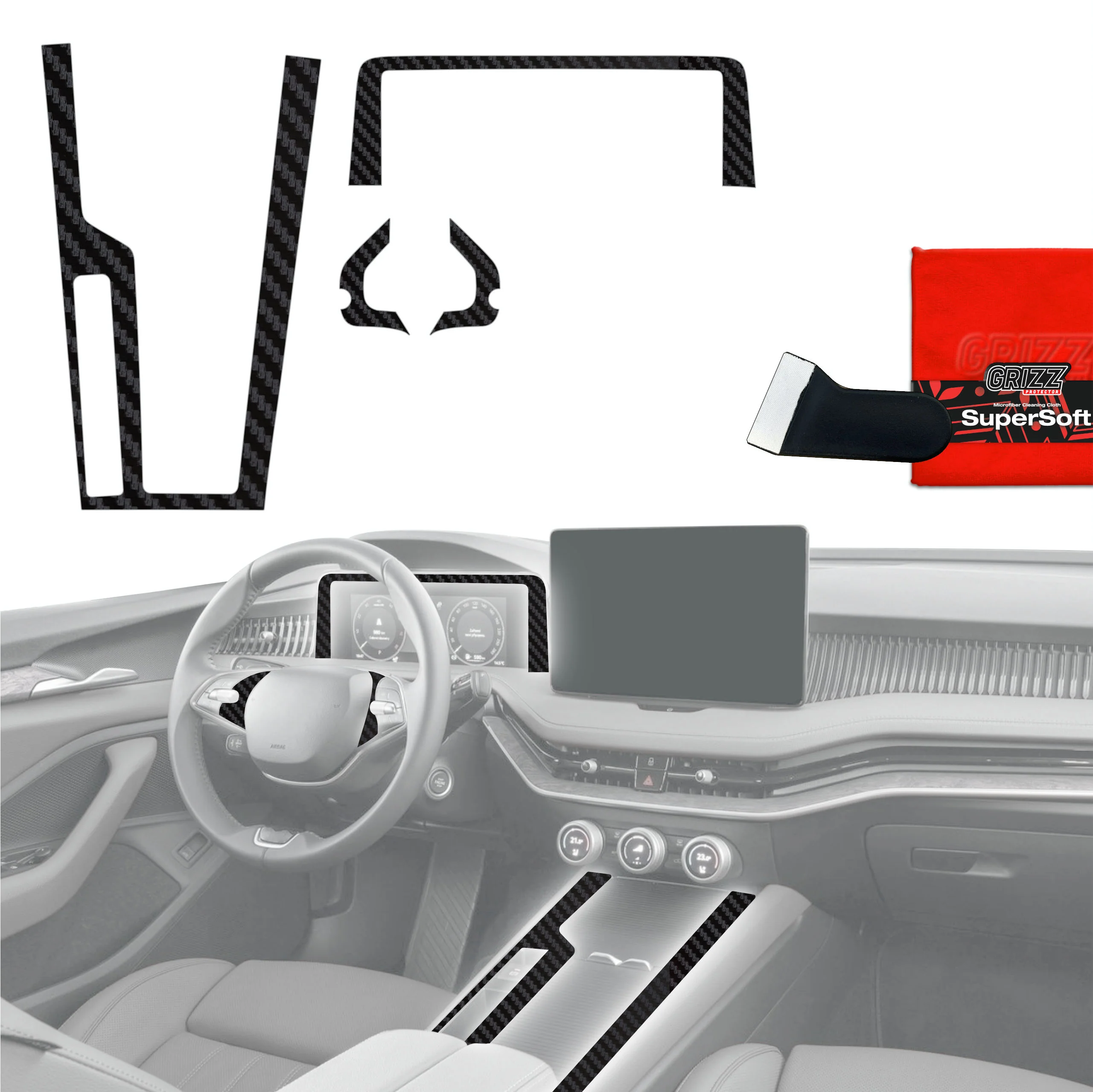 4in1 Schutzfolien für Mittelkonsole & Armaturenbrett - Skoda Superb 4 (2024-2026) Carbon Optik Matt Antifingerprint
