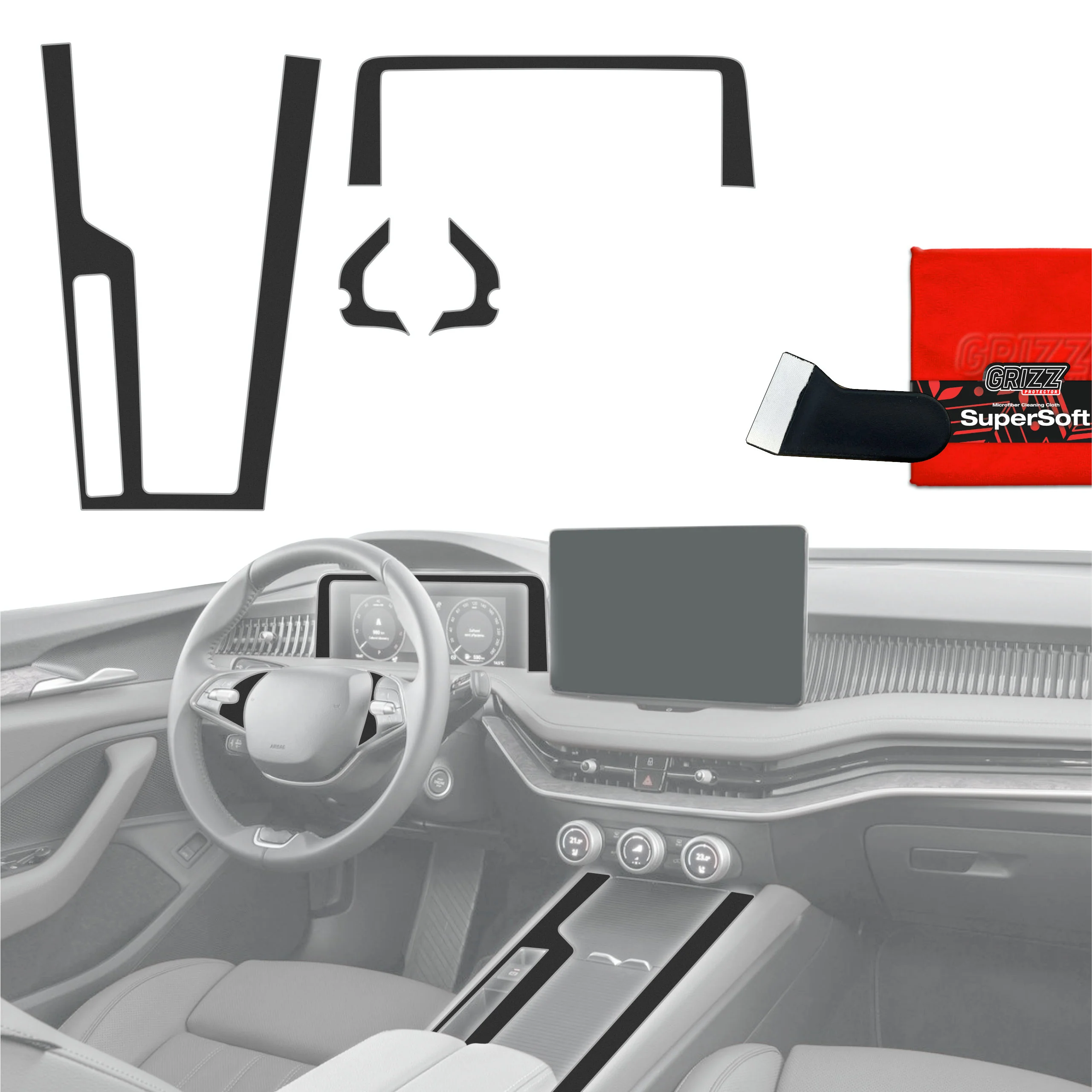 4in1 Schutzfolien für Mittelkonsole & Armaturenbrett - Skoda Superb 4 (2024-2026) Schwarz Matt Antifingerprint - Image 7