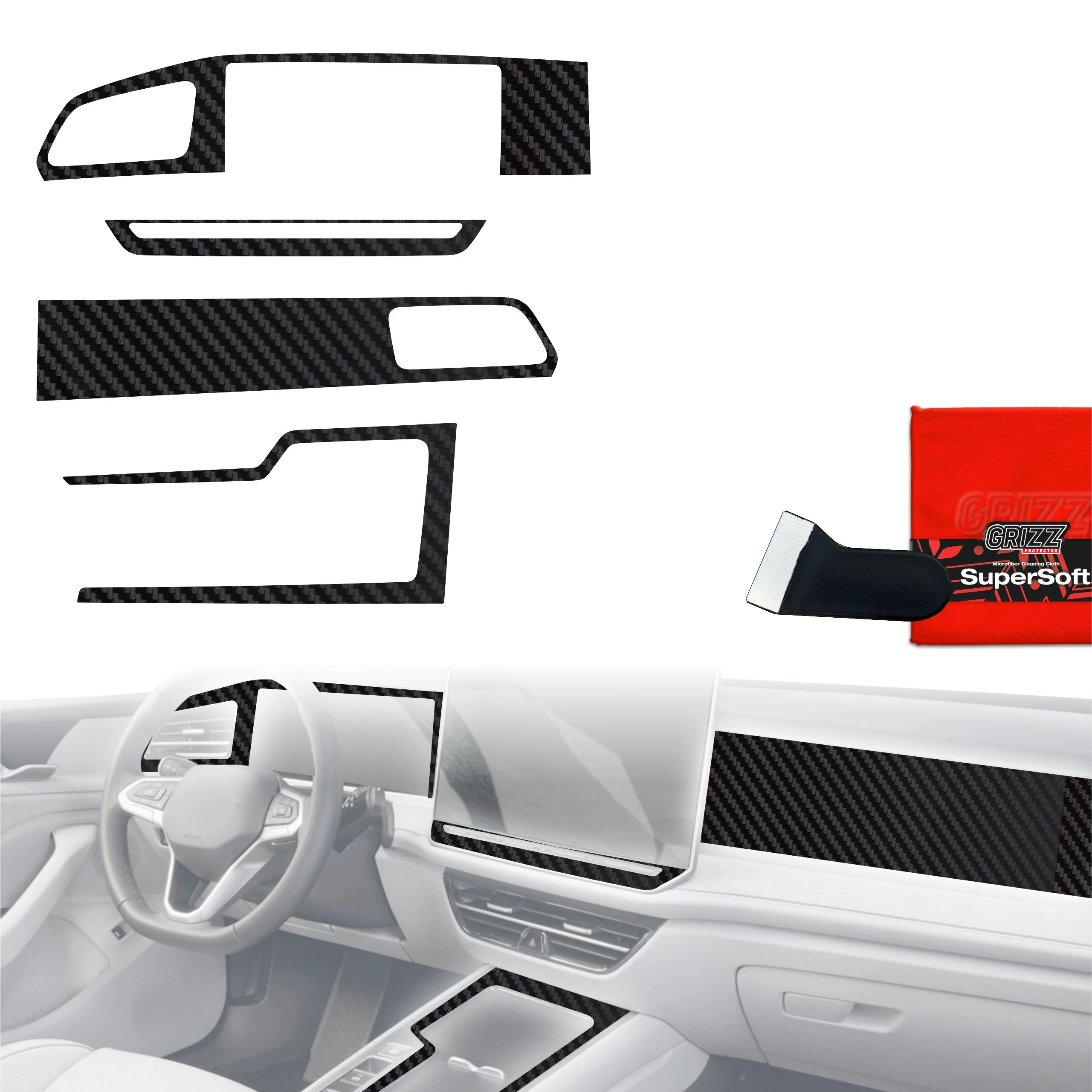 4in1 Schutzfolien für Mittelkonsole & Armaturenbrett - Volkswagen Passat B9 12,9" (2024-2026) Carbon Optik Matt Antifingerprint