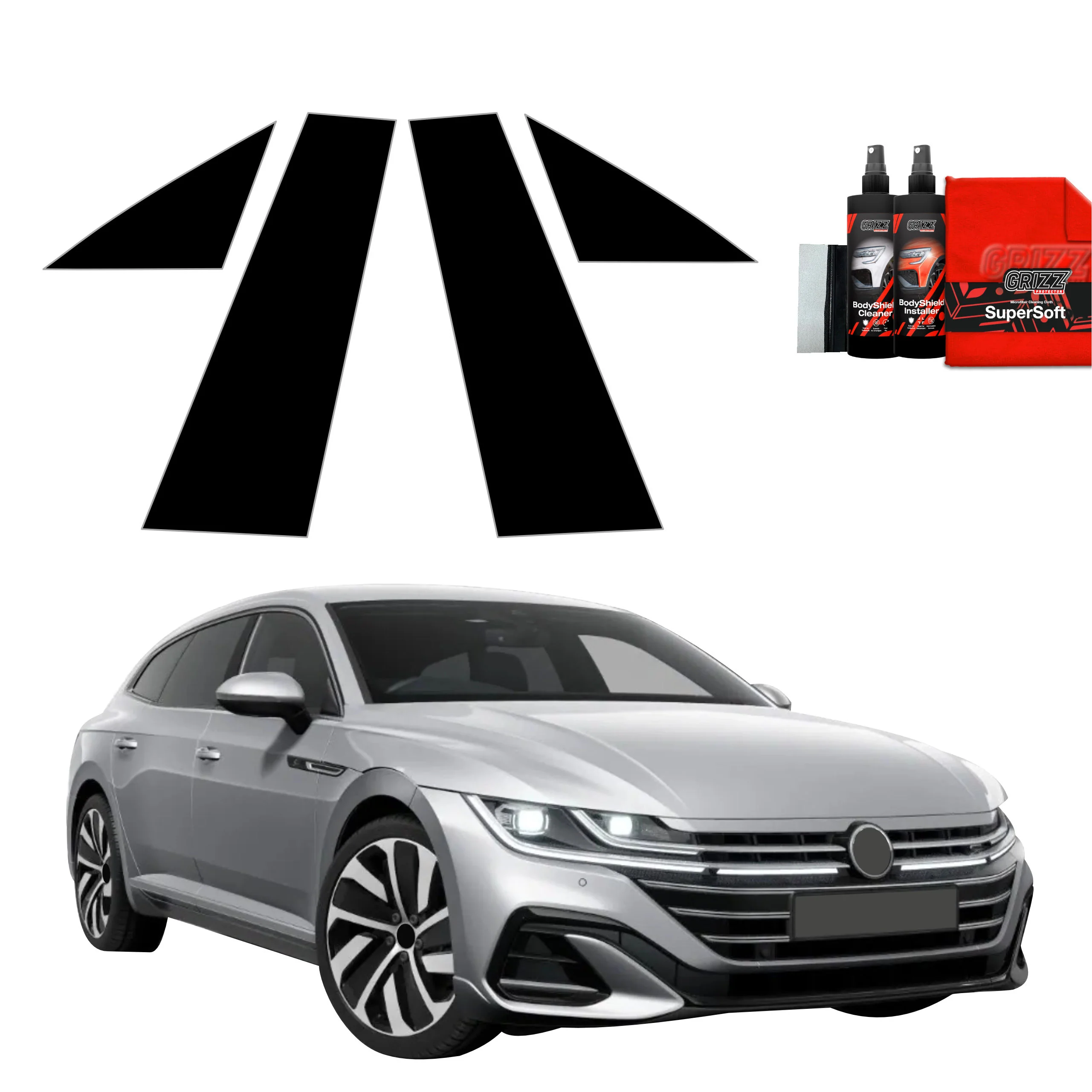 4in1 Schwarze Schutzfolie fĂŒr A-B-SĂ€ule - Volkswagen VW Arteon (2024-2025)