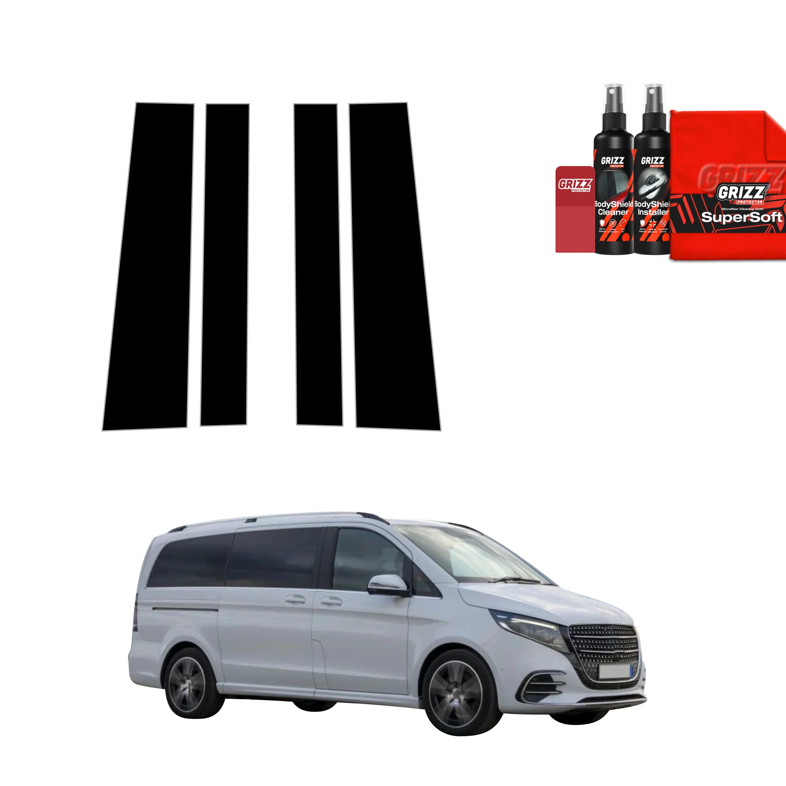 4in1 Schwarze schutzfolie für B-C-Säule - Mercedes V Klasa (2025-2026)