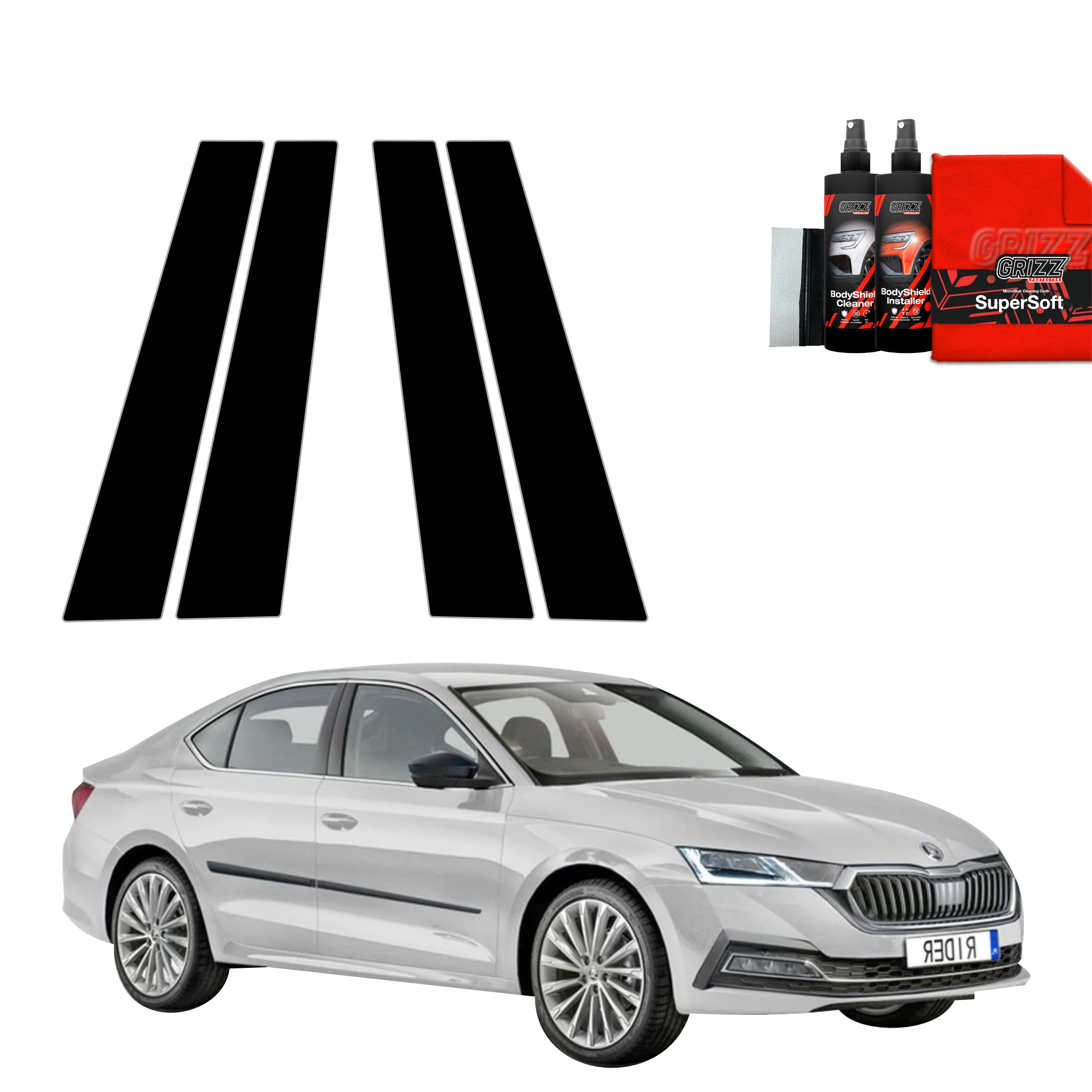 4in1 Schwarze Schutzfolie für B-C-Säule - Skoda Octavia 4 Hatchback (2019-2024)
