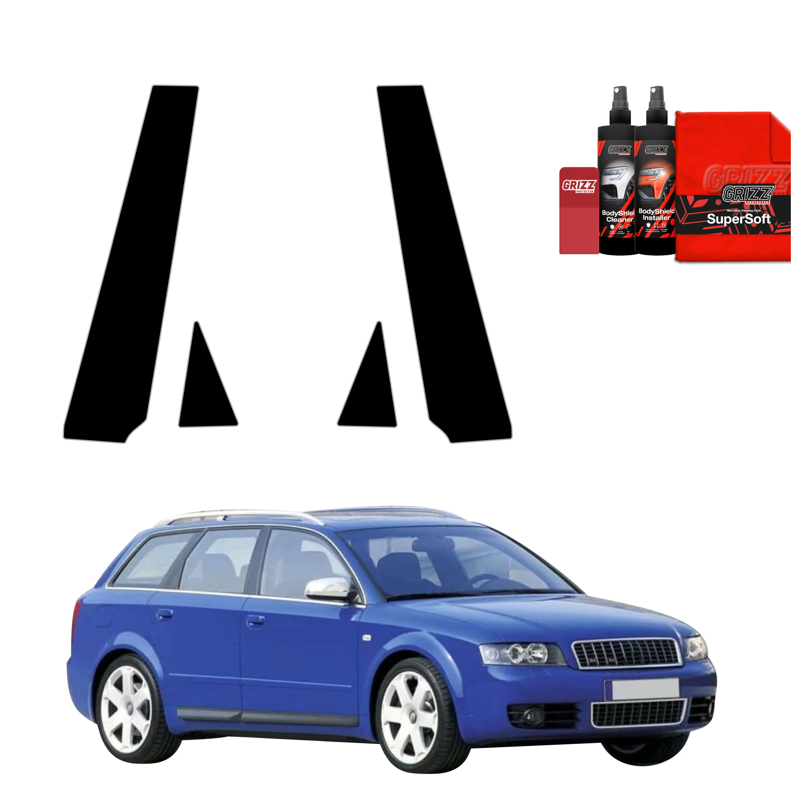 4in1 Schwarze schutzfolie für B-C-Säule - Audi A4 B6 Avant (2000-2006)