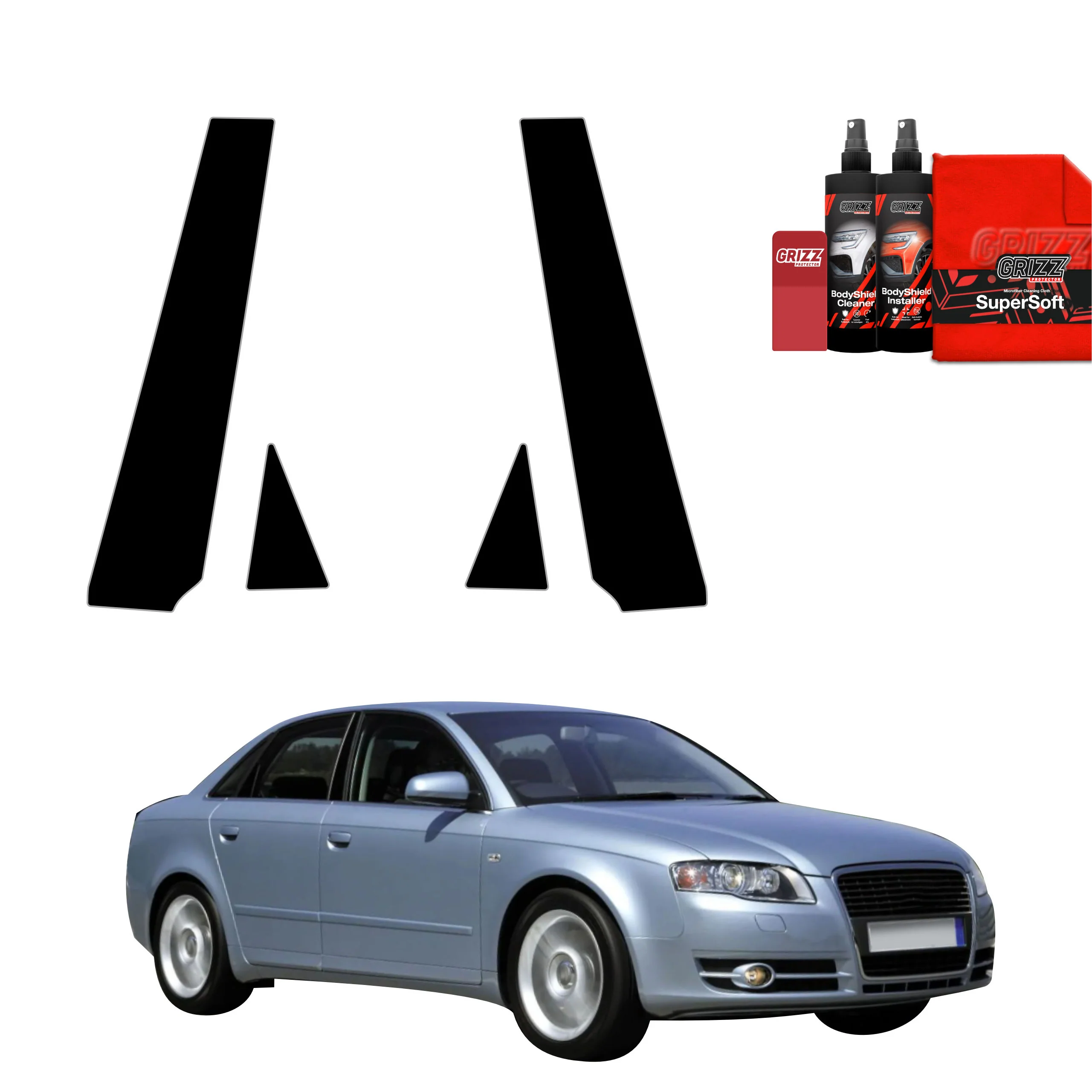 4in1 Schwarze schutzfolie für B-C-Säule - Audi A4 B7 Sedan (2004-2008)
