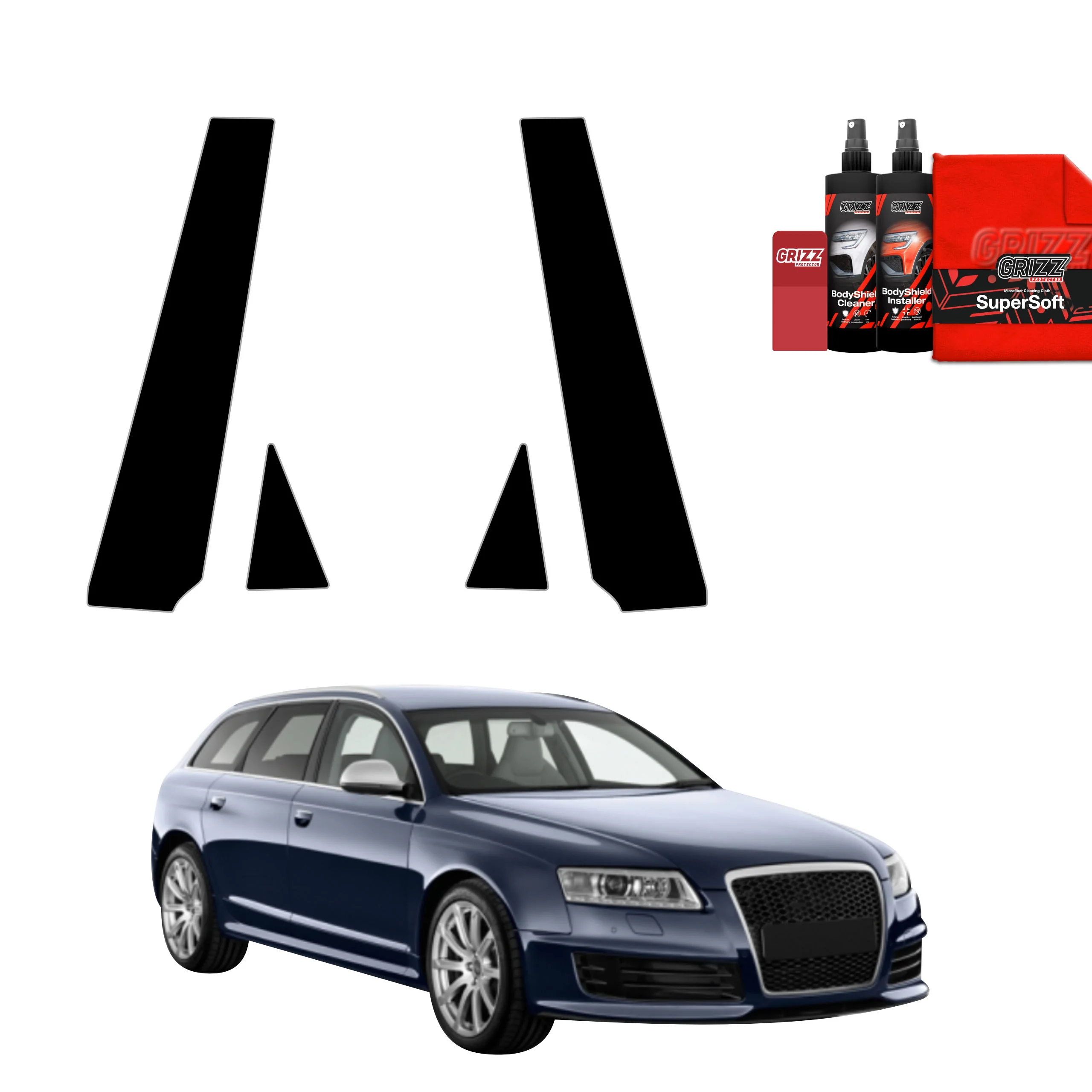 4in1 Schwarze schutzfolie für B-C-Säule - Audi A6 C6 Avant Facelifting (2008-2011)
