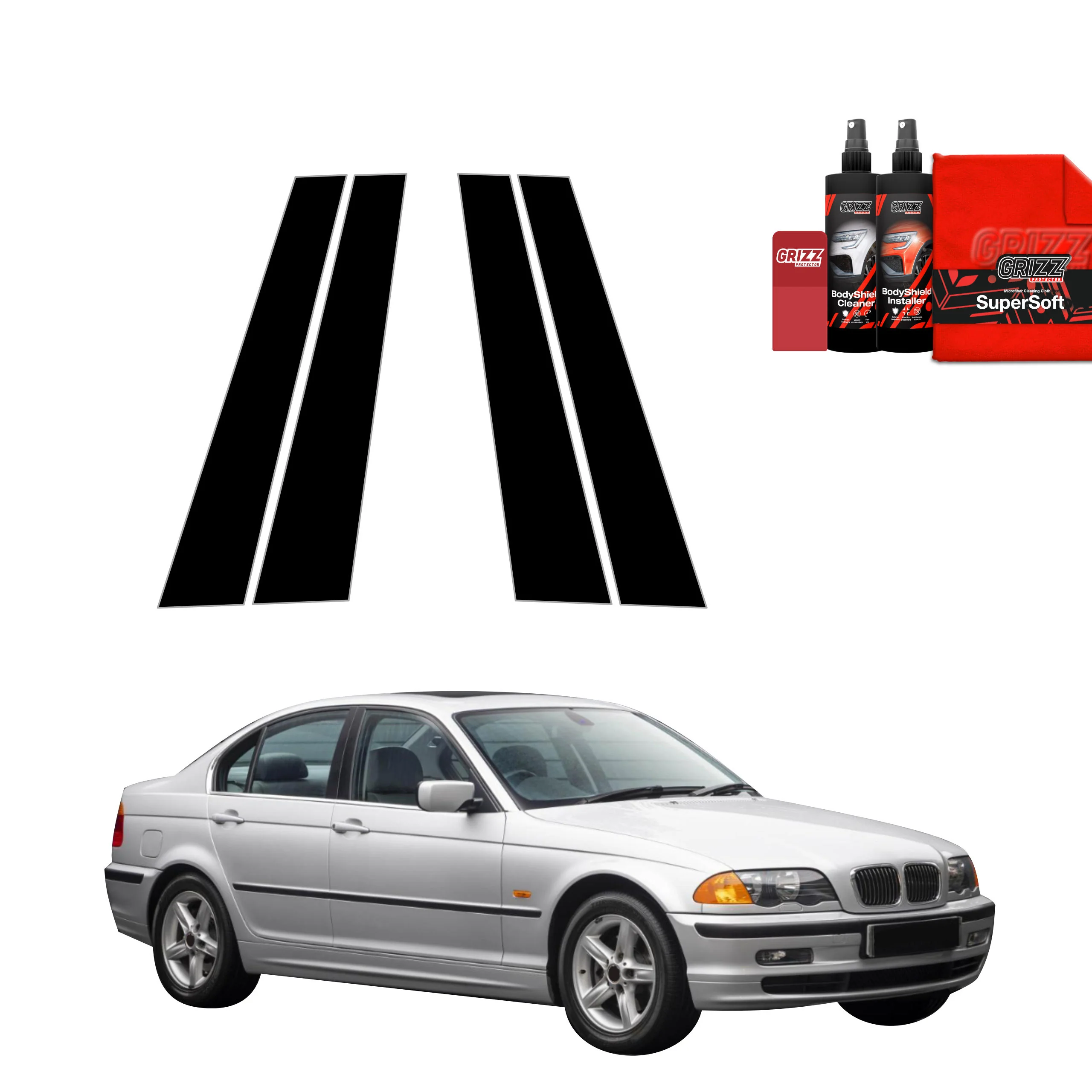 4in1 Schwarze schutzfolie fĂŒr B-SĂ€ule - BMW 3 E46 Sedan Pre-LCI (1998-2001)
