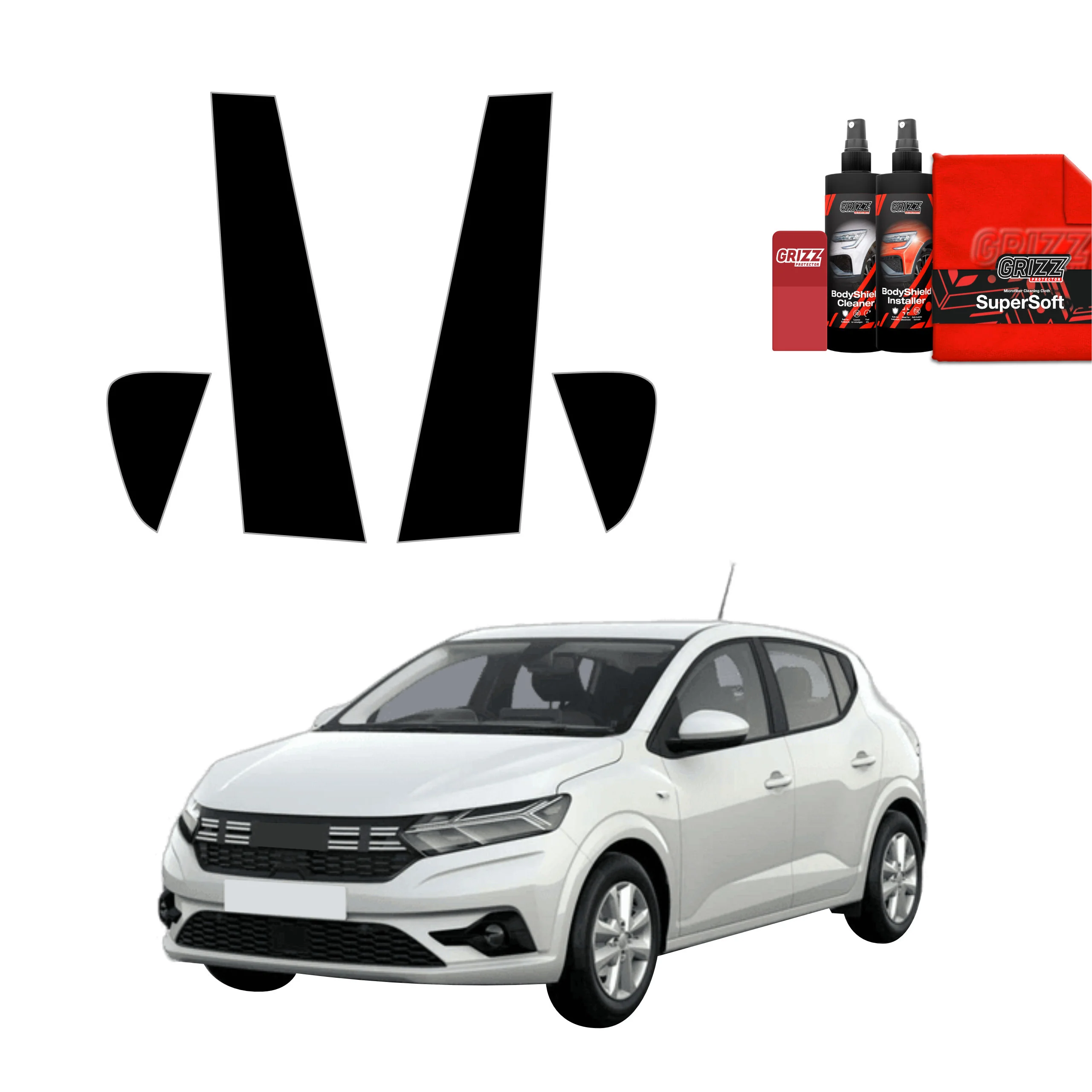 4in1 Schwarze schutzfolie für B-Säule - Dacia Sandero (2020-2024)