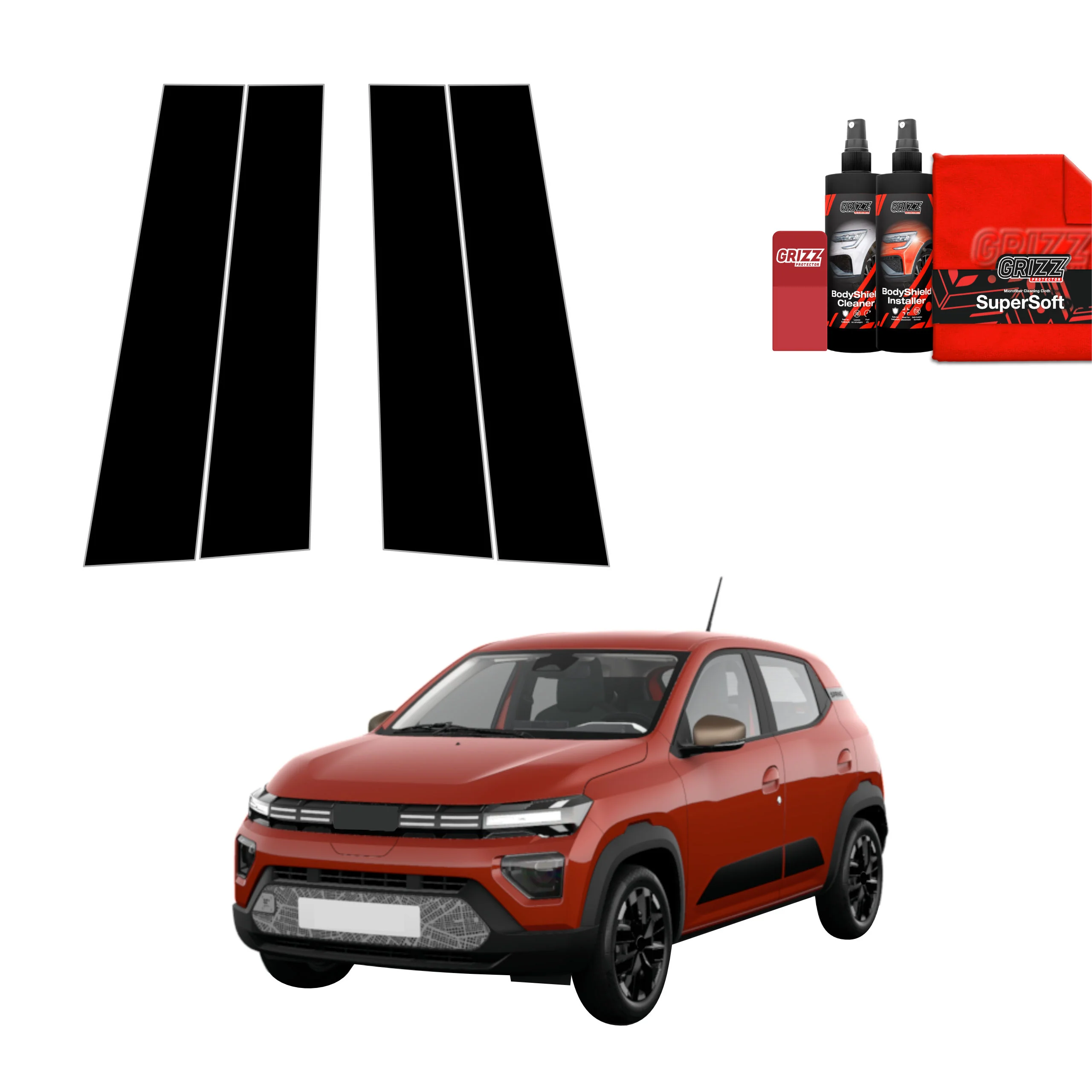 4in1 Schwarze schutzfolie für B-Säule - Dacia Spring (2024-2026)