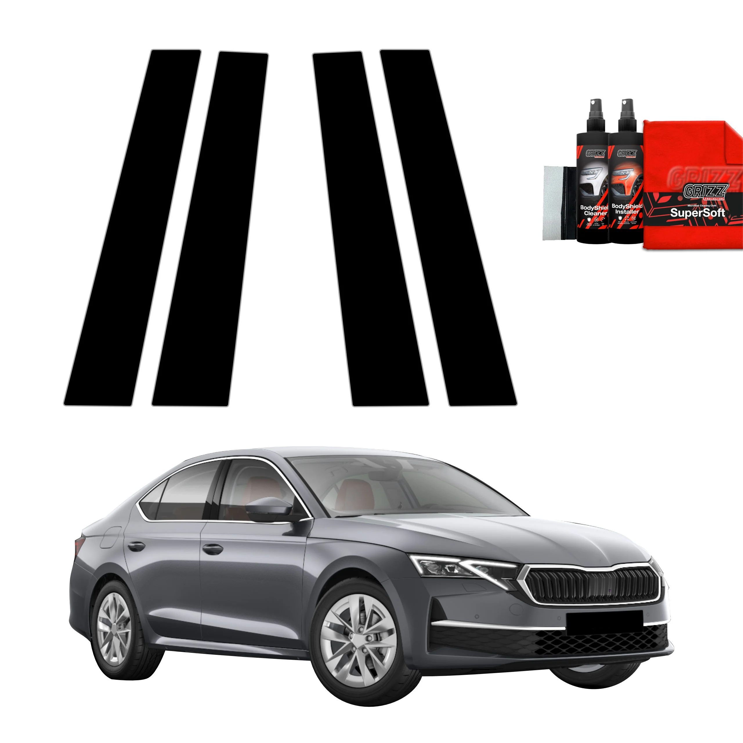 4in1 Schwarze schutzfolie für B-Säule - Skoda Octavia 4 Hatchback Facelifting (2024-2026)