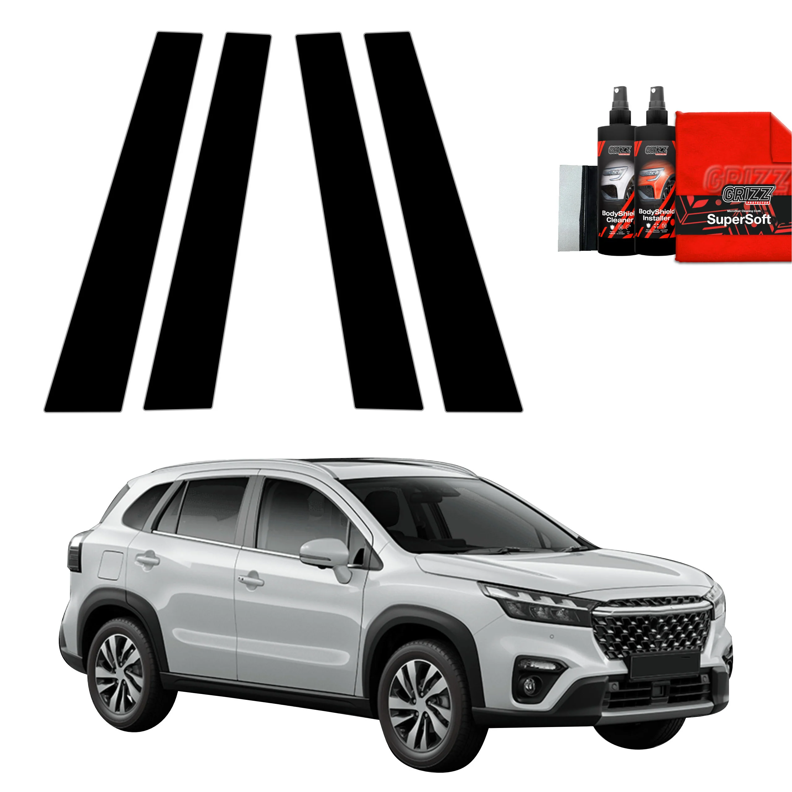 4in1 Schwarze schutzfolie fĂŒr B-SĂ€ule - Suzuki S-Cross (2021-2026)