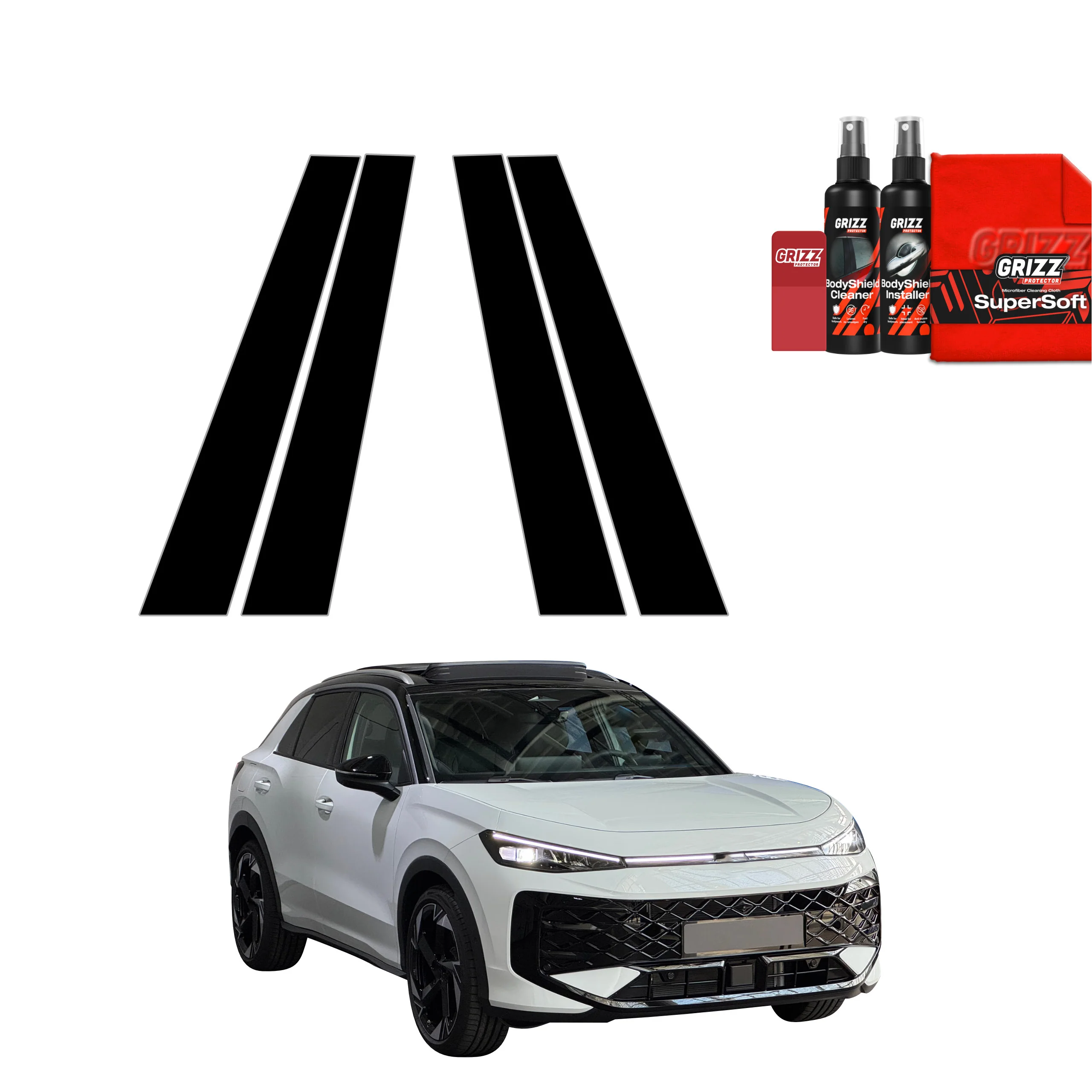 4in1 Schwarze Schutzfolie fĂŒr B-SĂ€ule - Volkswagen T-Roc (2025-2026)