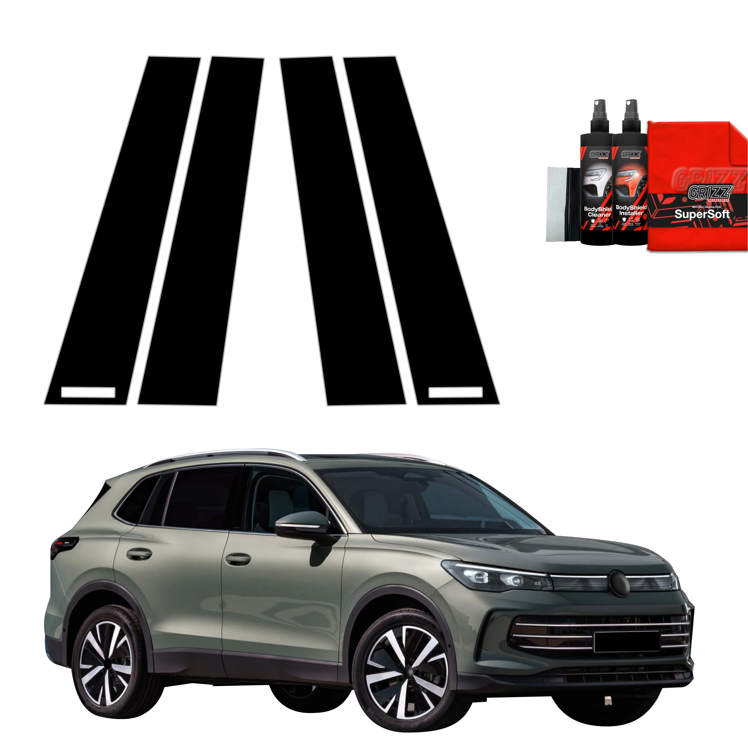 4in1 Schwarze schutzfolie für B-Säule - Volkswagen VW Tiguan 3 (2024-2026)