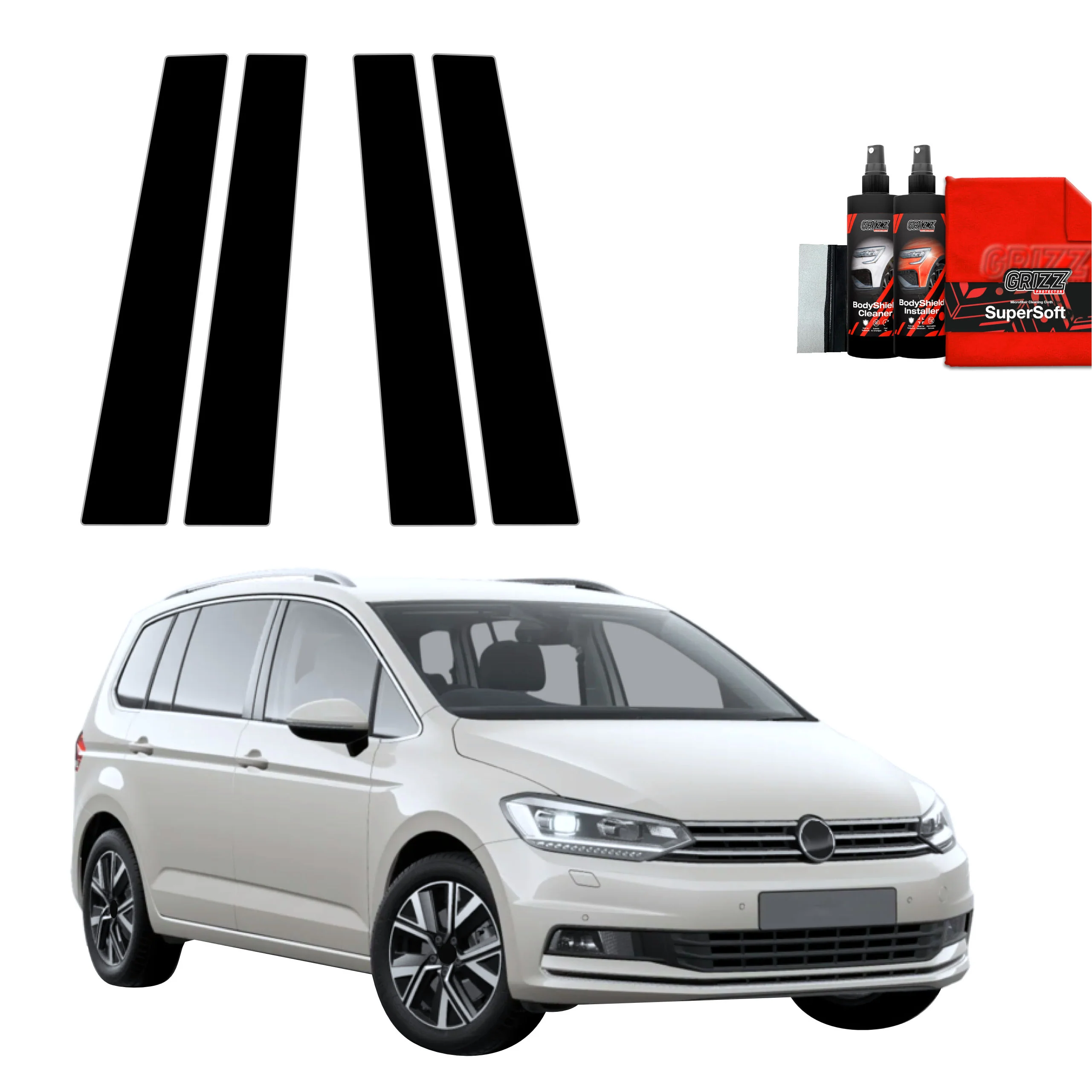 4in1 Schwarze schutzfolie für B-Säule - Volkswagen VW Touran (2024-2026)