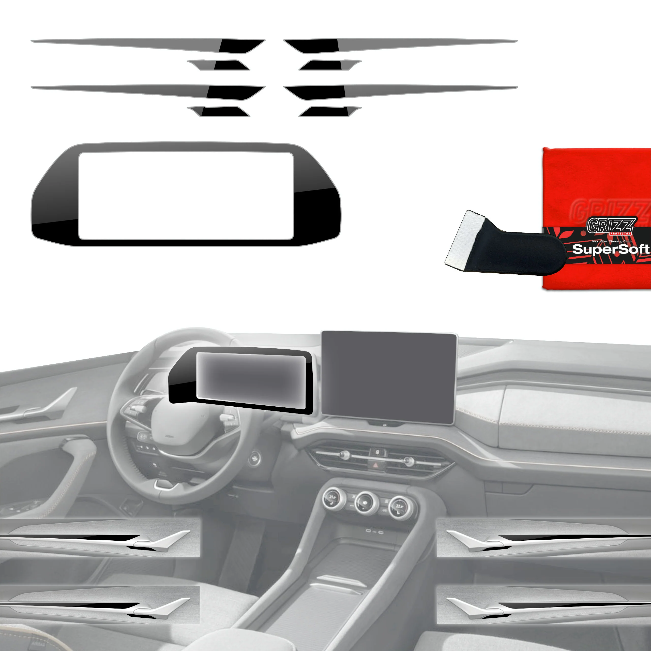 5in1 Schutzfolien für Armaturenbrett - Skoda Kodiaq 2 (2024-2026) Schwarz Glanz - Image 7