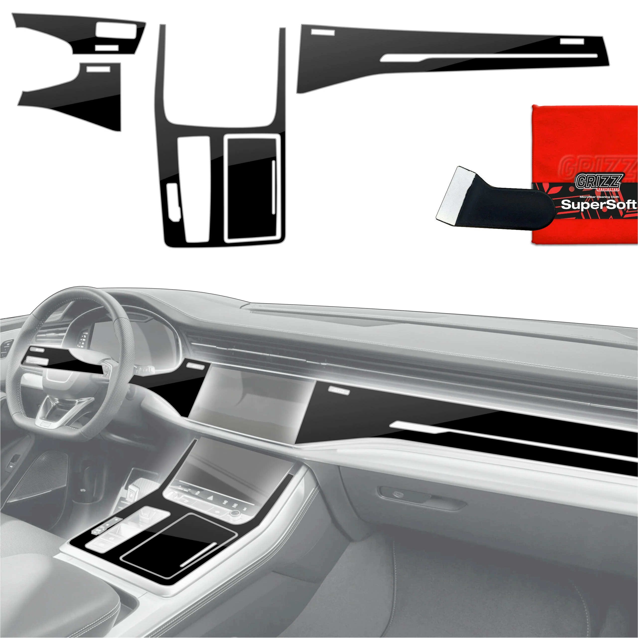 5in1 Schutzfolien fĂŒr Mittelkonsole & Armaturenbrett - Audi Q8 (2019-2024) Schwarz Glanz