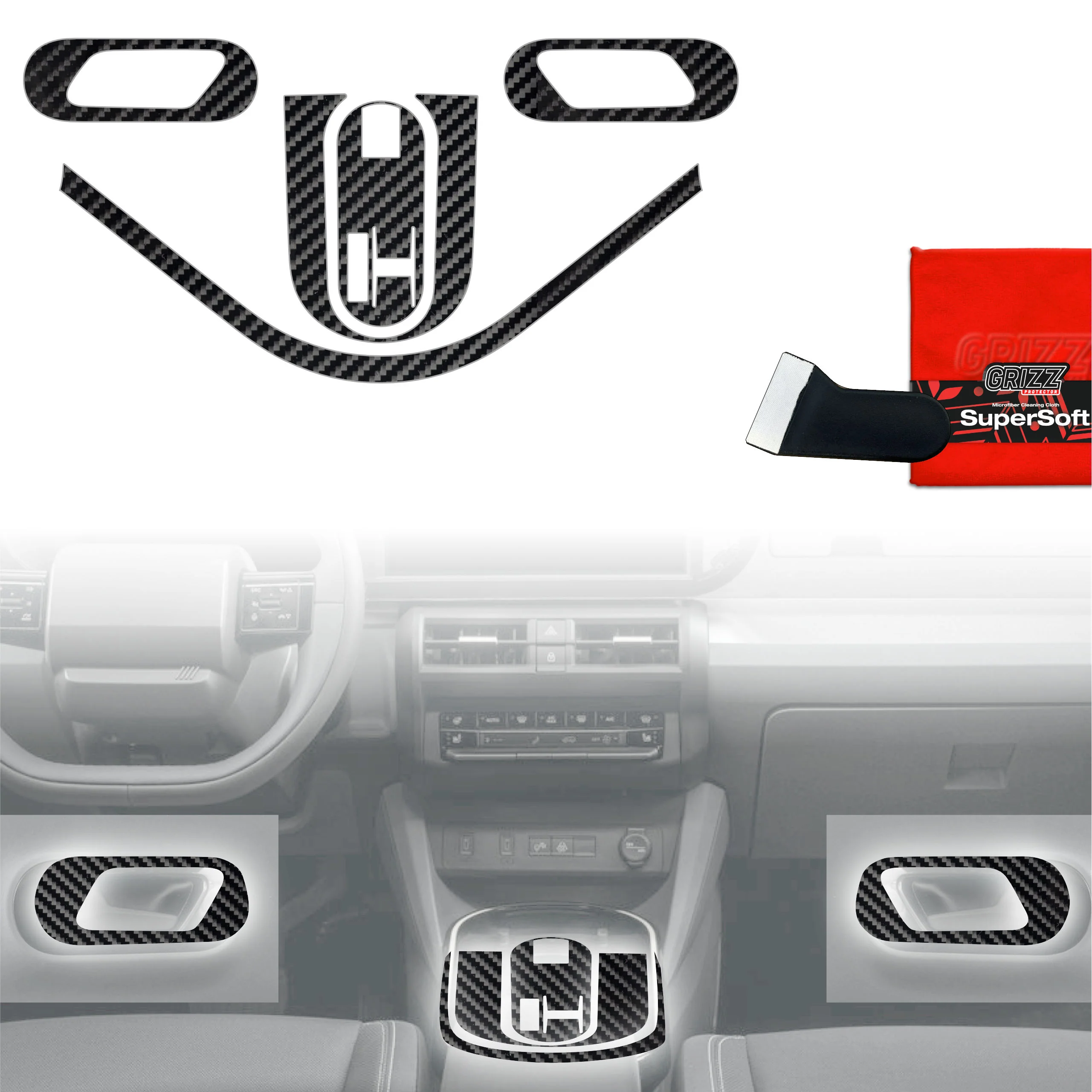 5in1 Schutzfolien für Mittelkonsole - Fiat Grande Panda (2025-2026) Carbon Optik Glanz