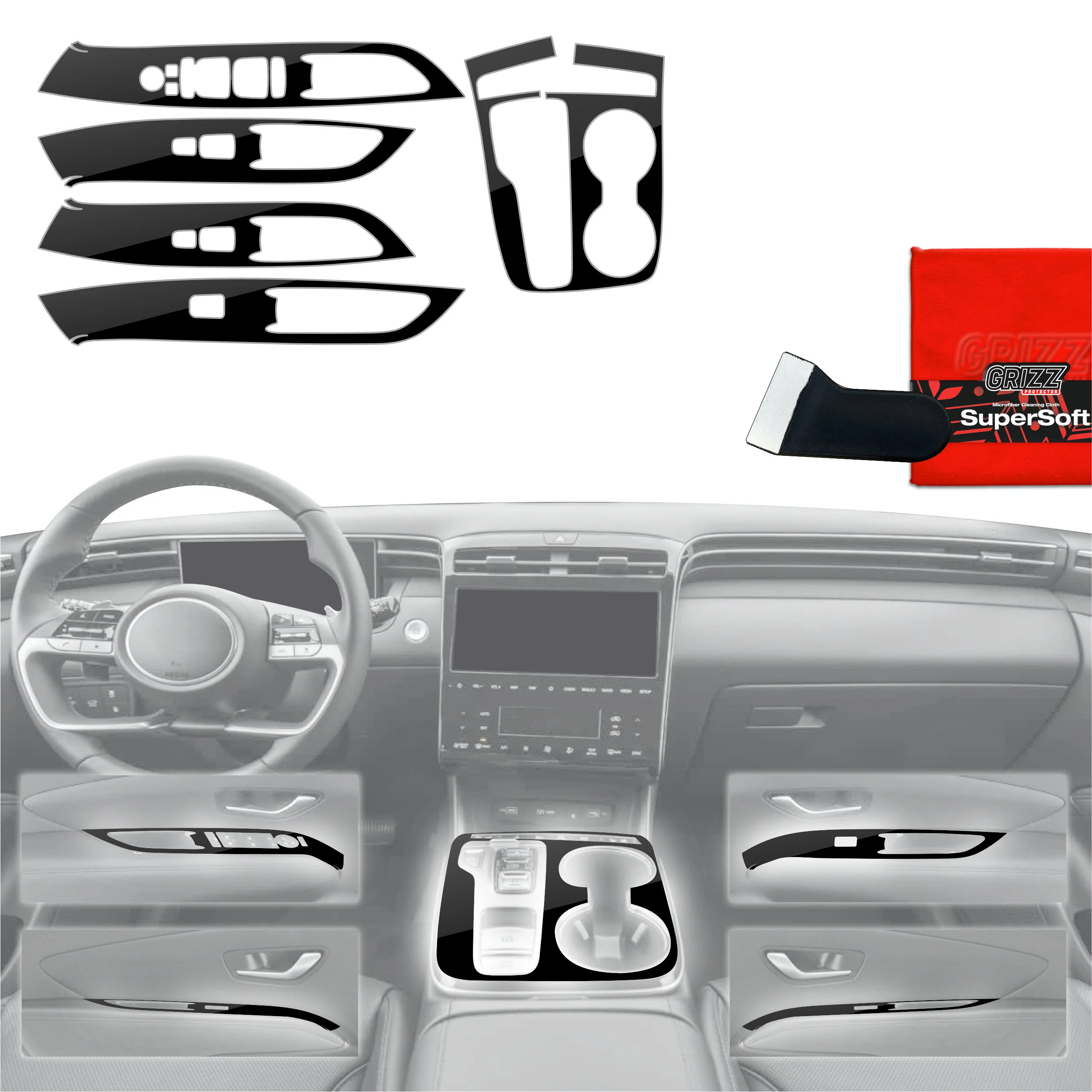 5in1 Schutzfolien für Mittelkonsole - Hyundai Tucson N-Line (2021-2024) Schwarz Glanz