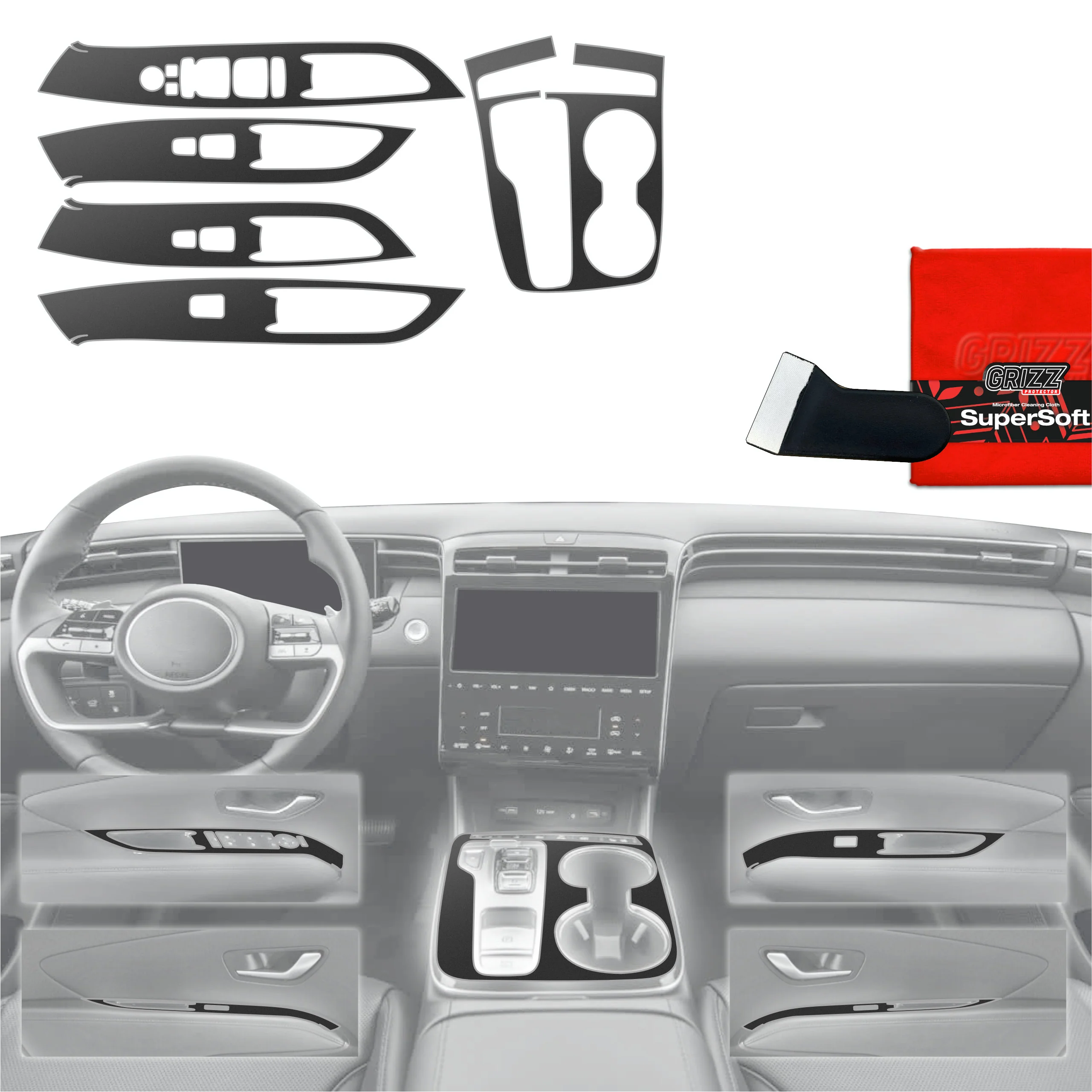 5in1 Schutzfolien für Mittelkonsole - Hyundai Tucson N-Line (2021-2024) Schwarz Matt Antifingerprint
