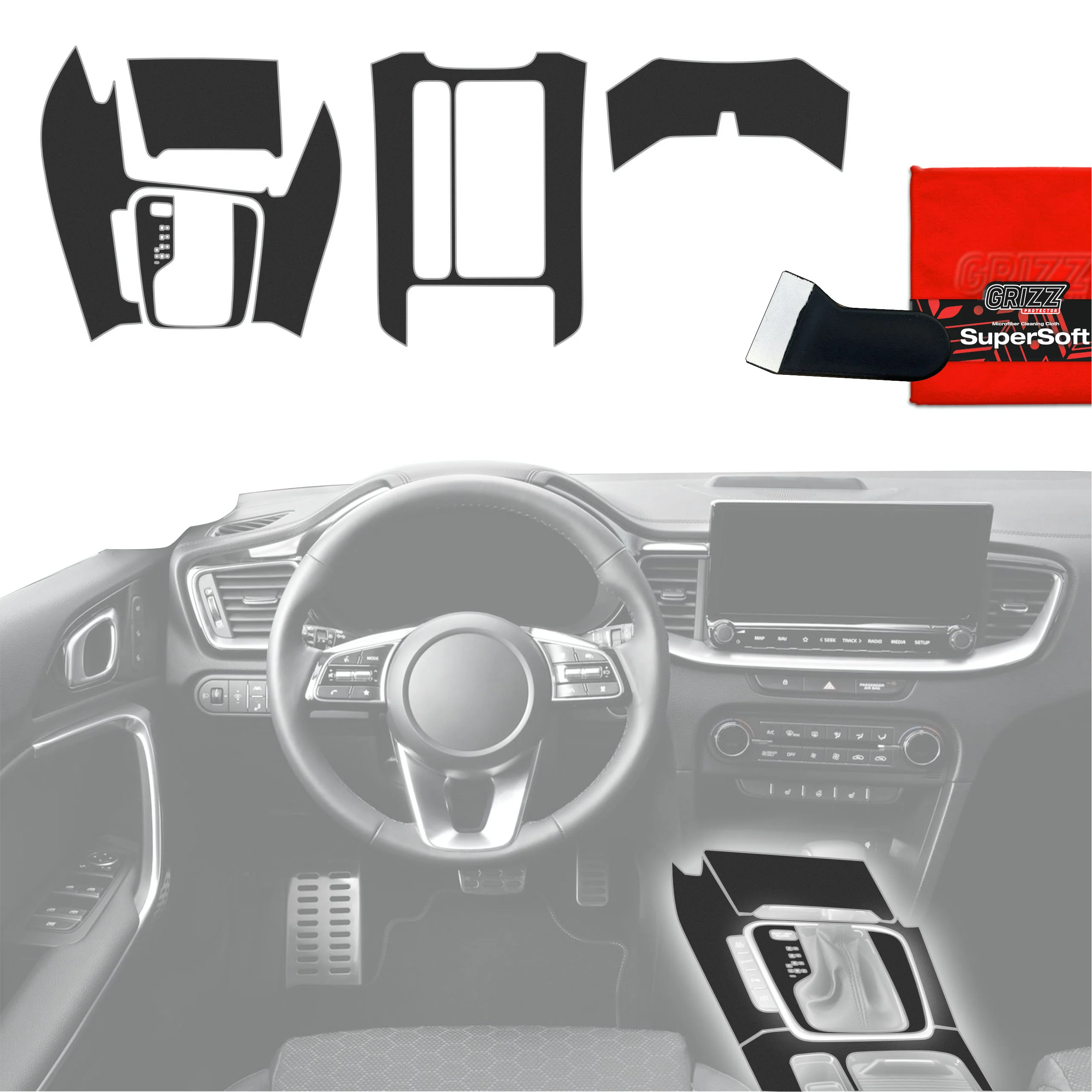5in1 Schutzfolien für Mittelkonsole - Kia XCeed (2018-2025) Schwarz Matt Antifingerprint