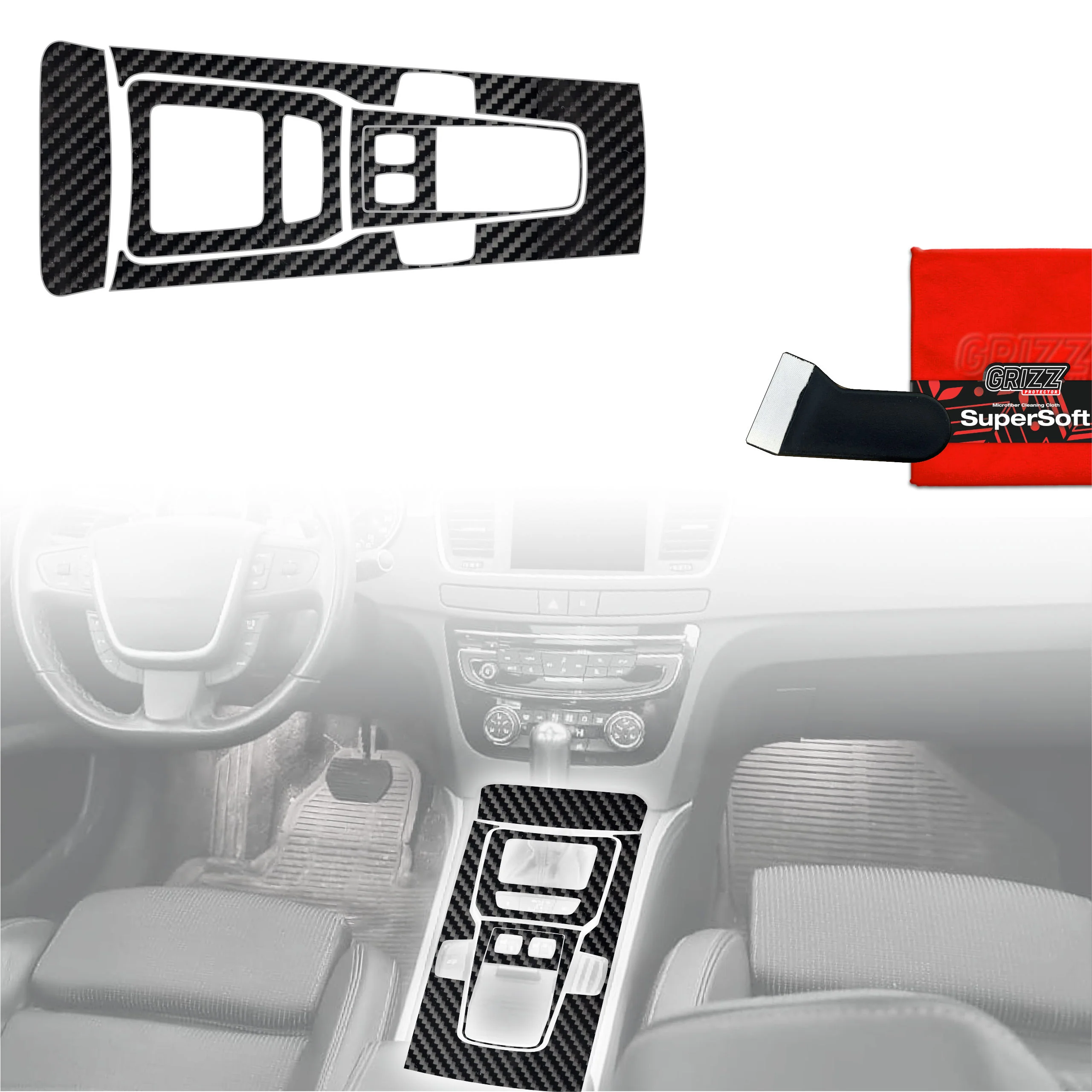 5in1 Schutzfolien für Mittelkonsole - Peugeot 508 Automatikgetriebe (2010-2018) Carbon Optik Glanz