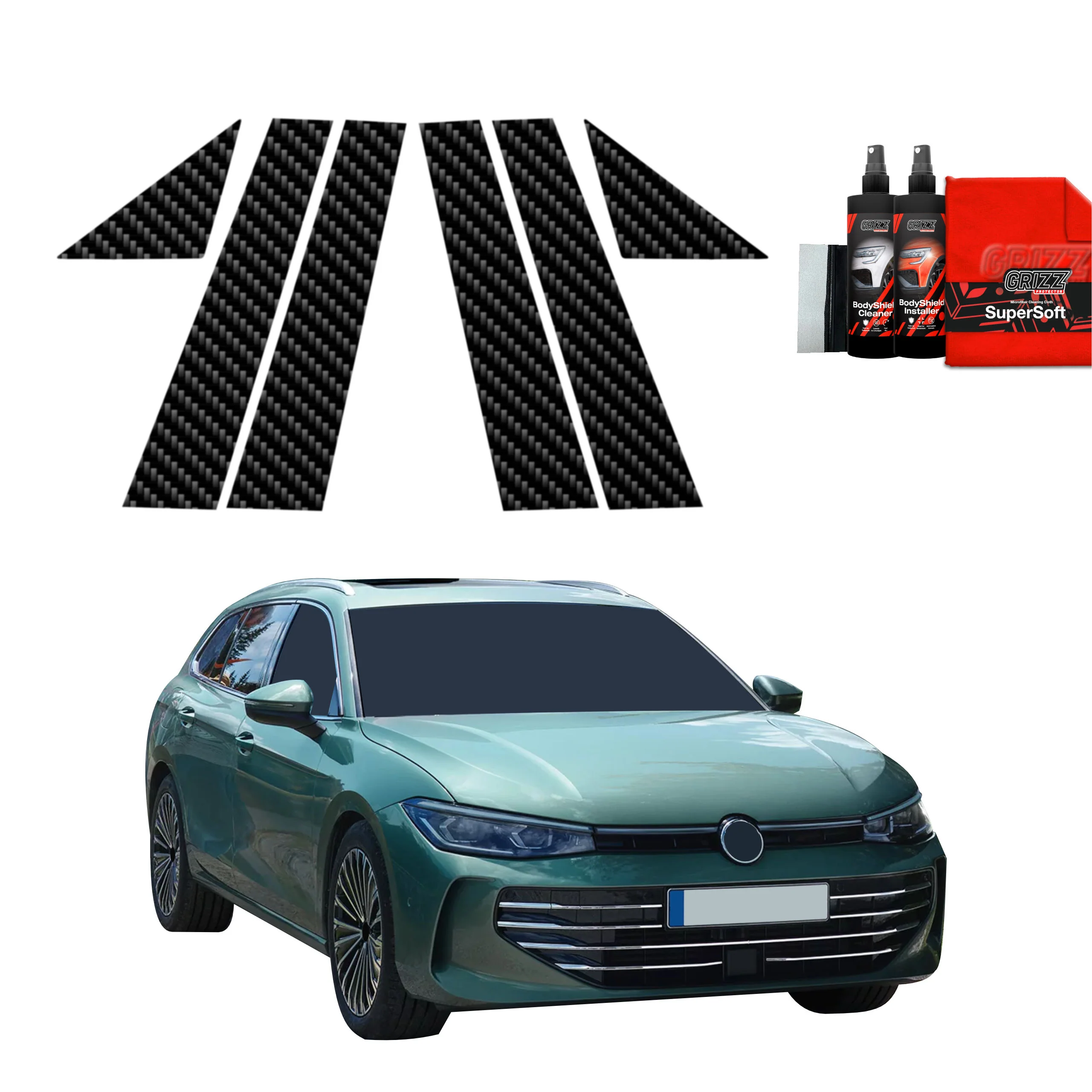 6in1 Kohlenstoff Schutzfolie für A-B-Säule - Volkswagen VW Passat B9 (2024-2026)